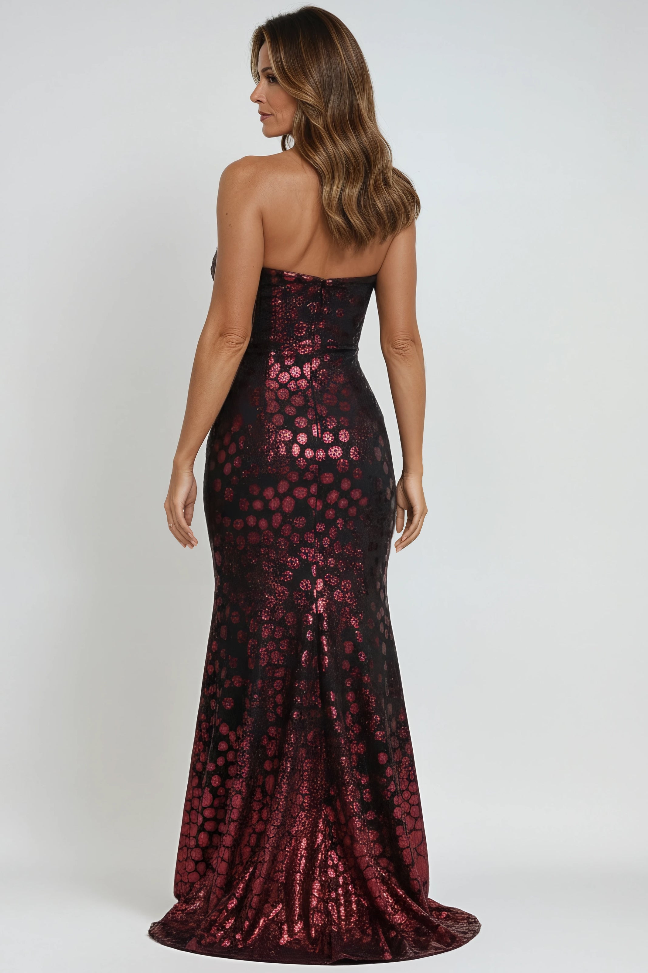 Strapless Sequin Fit And Flare Gown Gown Rene Ruiz Collection