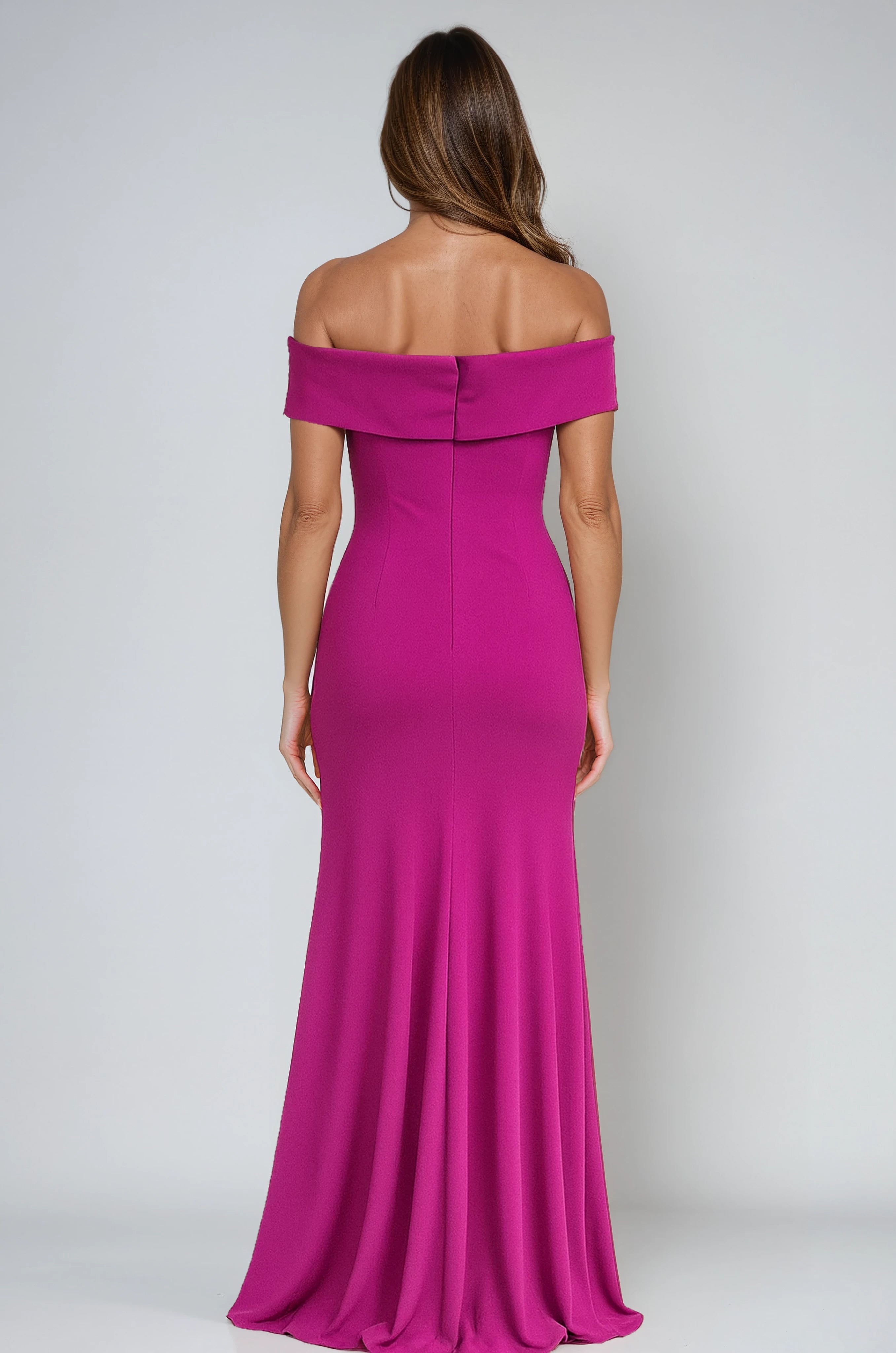 Off The Shoulder Fit And Flare Crepe Gown