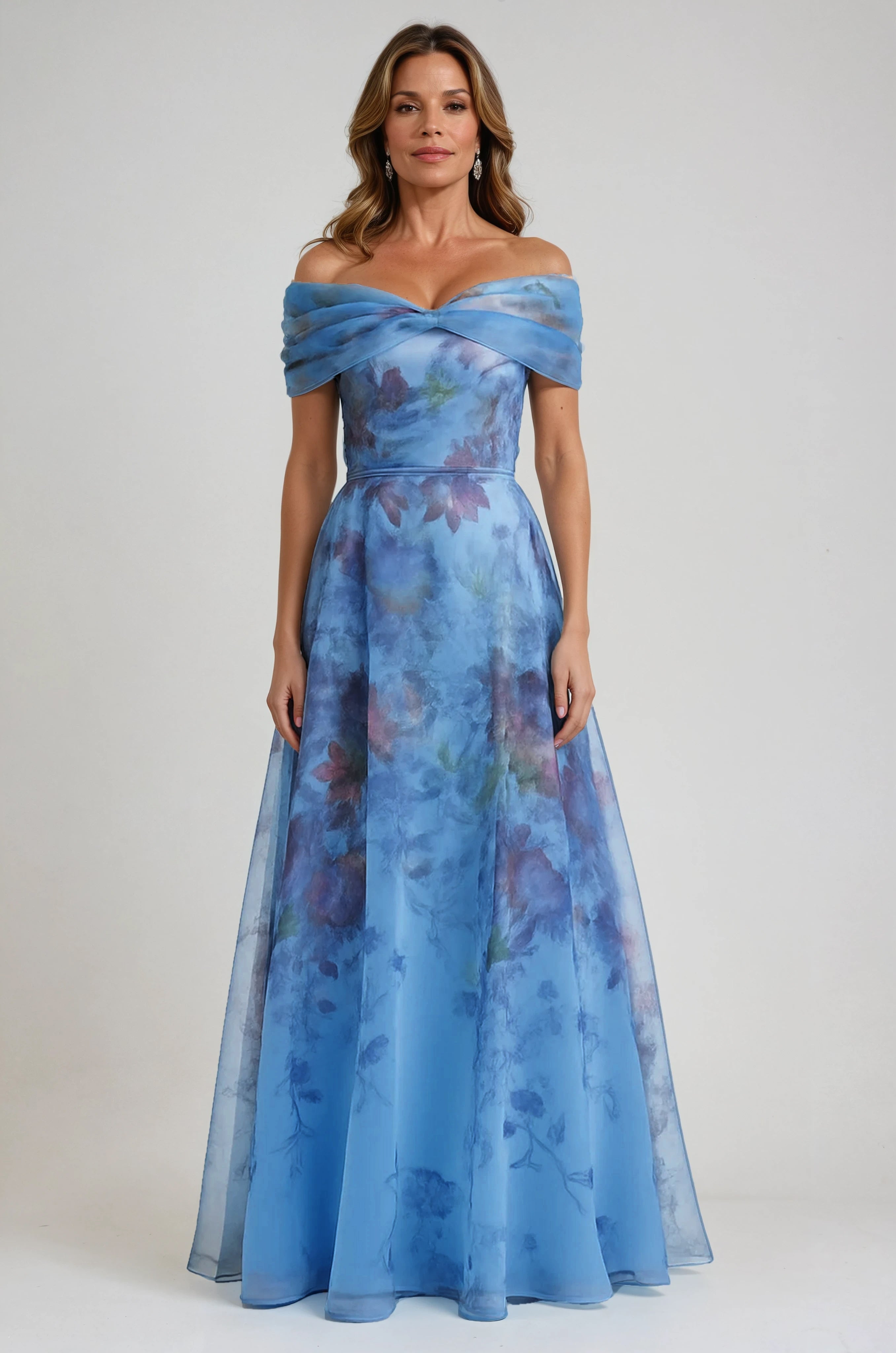 Twisted Off The Shoulder Organza Gown Gown Rene Ruiz Collection