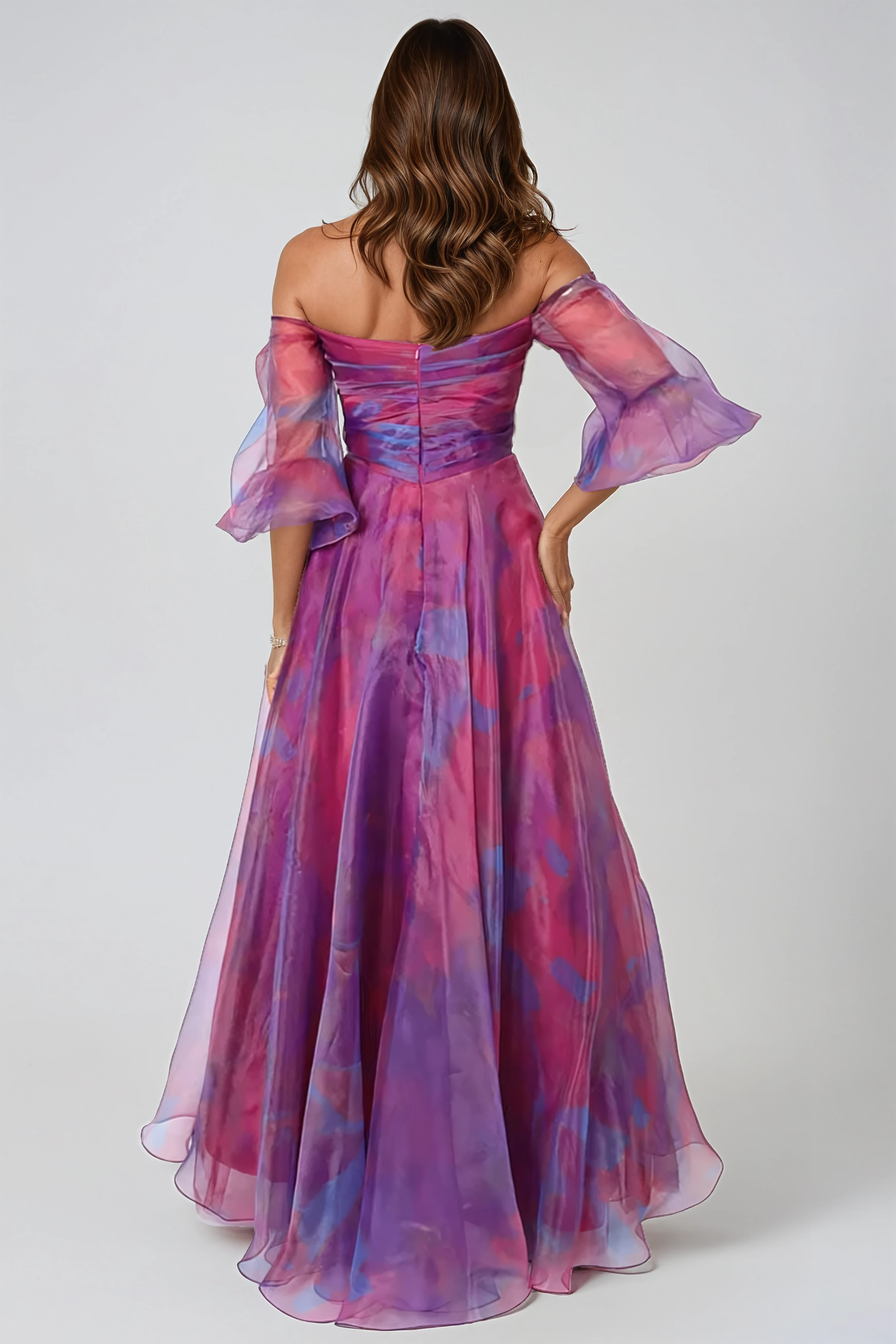 3/4 Puff Sleeve Organza Gown Gown Rene Ruiz Collection