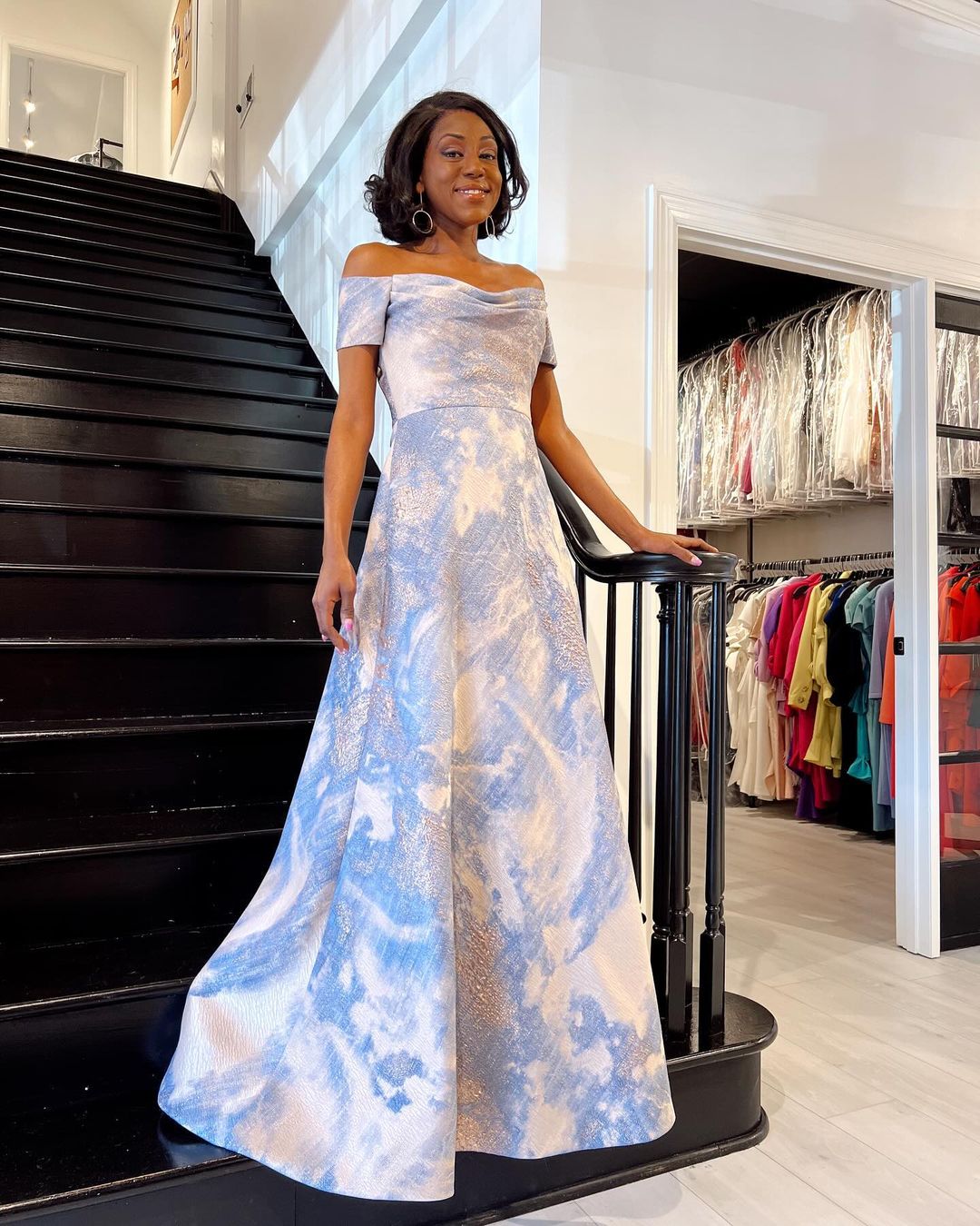 rene ruiz dresses Off The Shoulder Brocade Gown