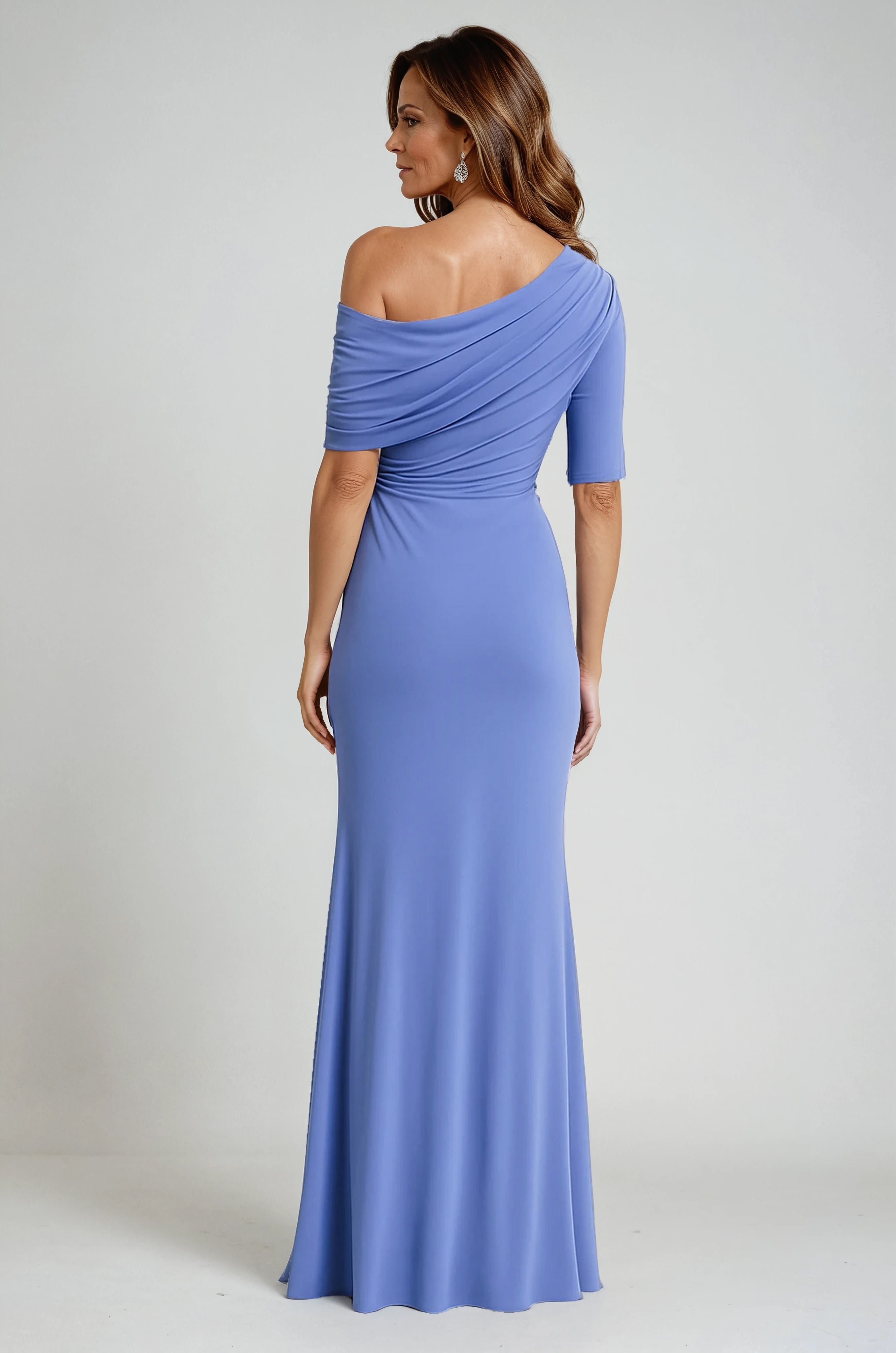 Off The Shoulder Ruched Stretch Fit And Flare Gown