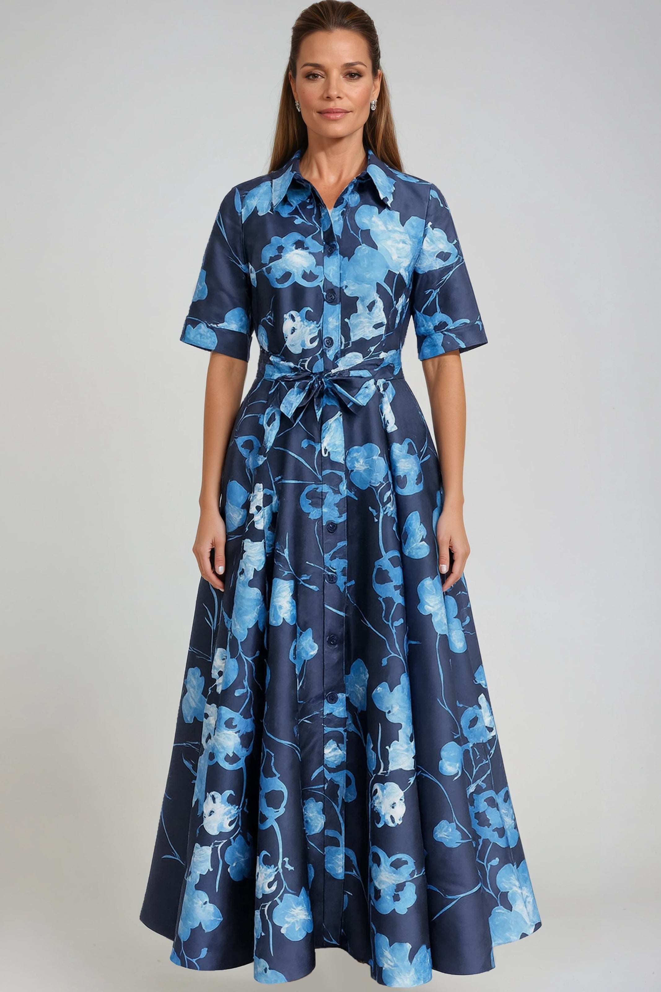 3/4 Sleeve Button Front Shirt Gown Gown Rene Ruiz Collection