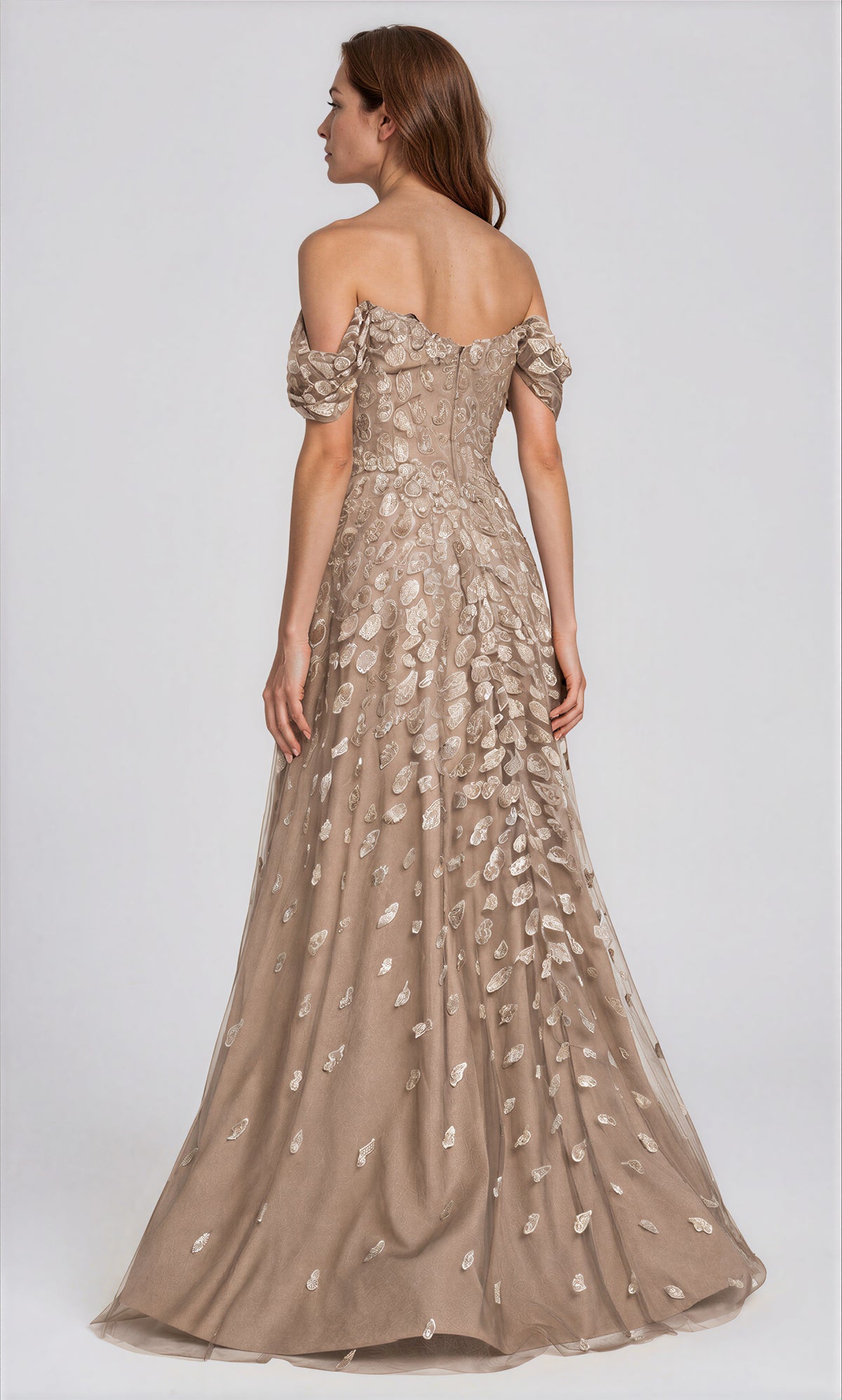 Off The Shoulder Sequin Embroidered A-Line Gown