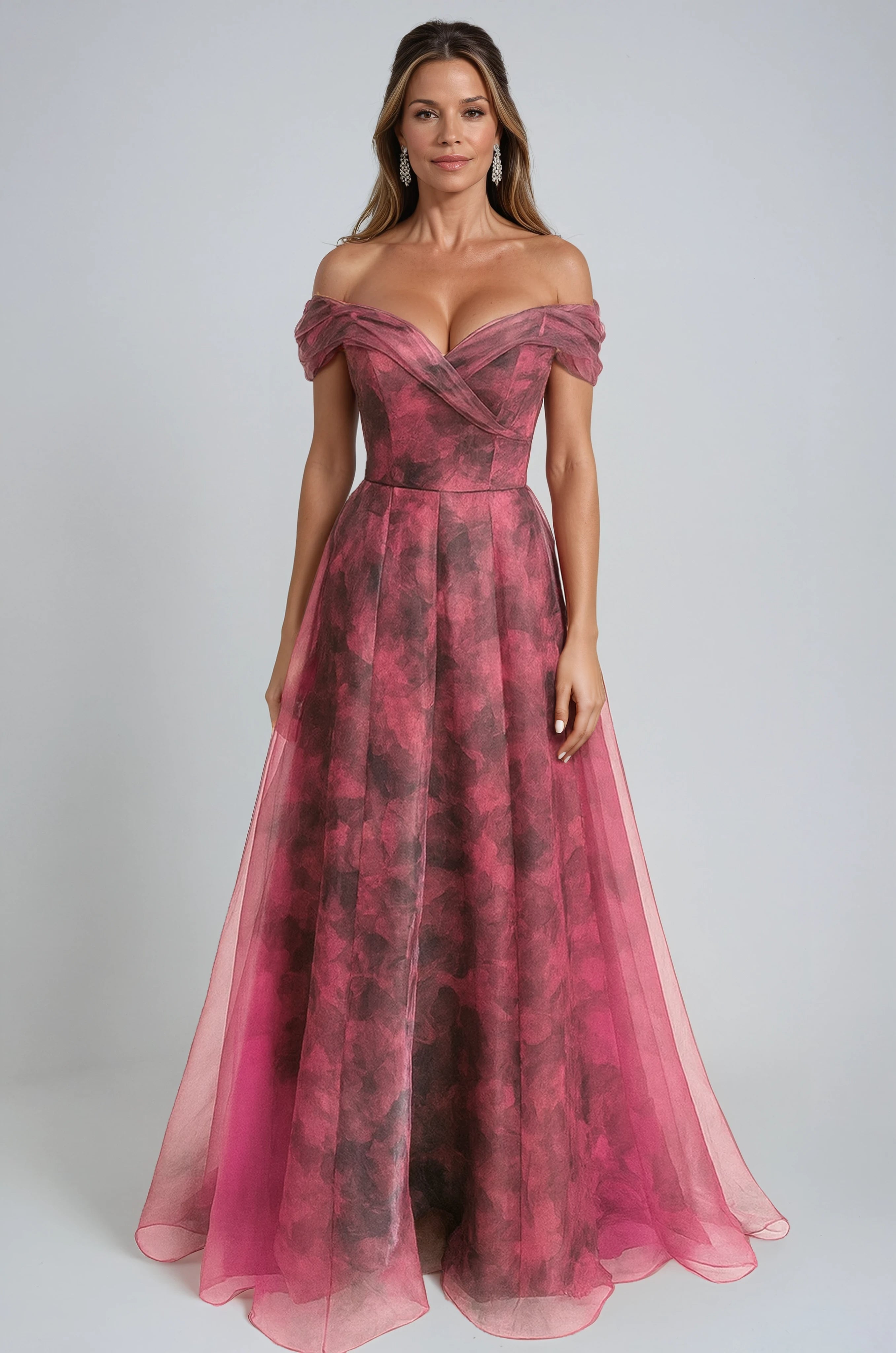 Off The Shoulder Organza A-Line Gown Gown Rene Ruiz Collection
