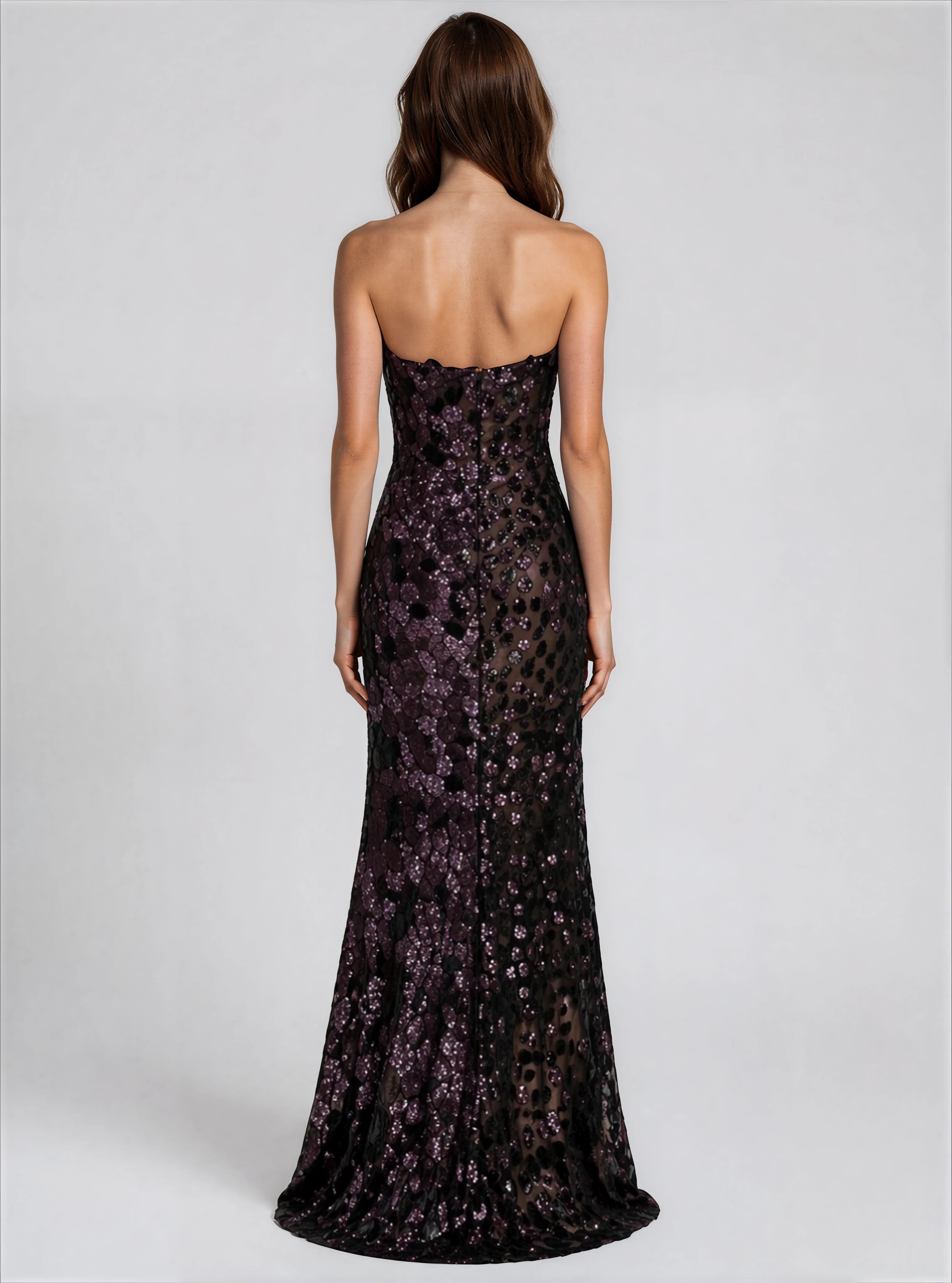 Strapless Sequin Fit And Flare Gown Gown Rene Ruiz Collection
