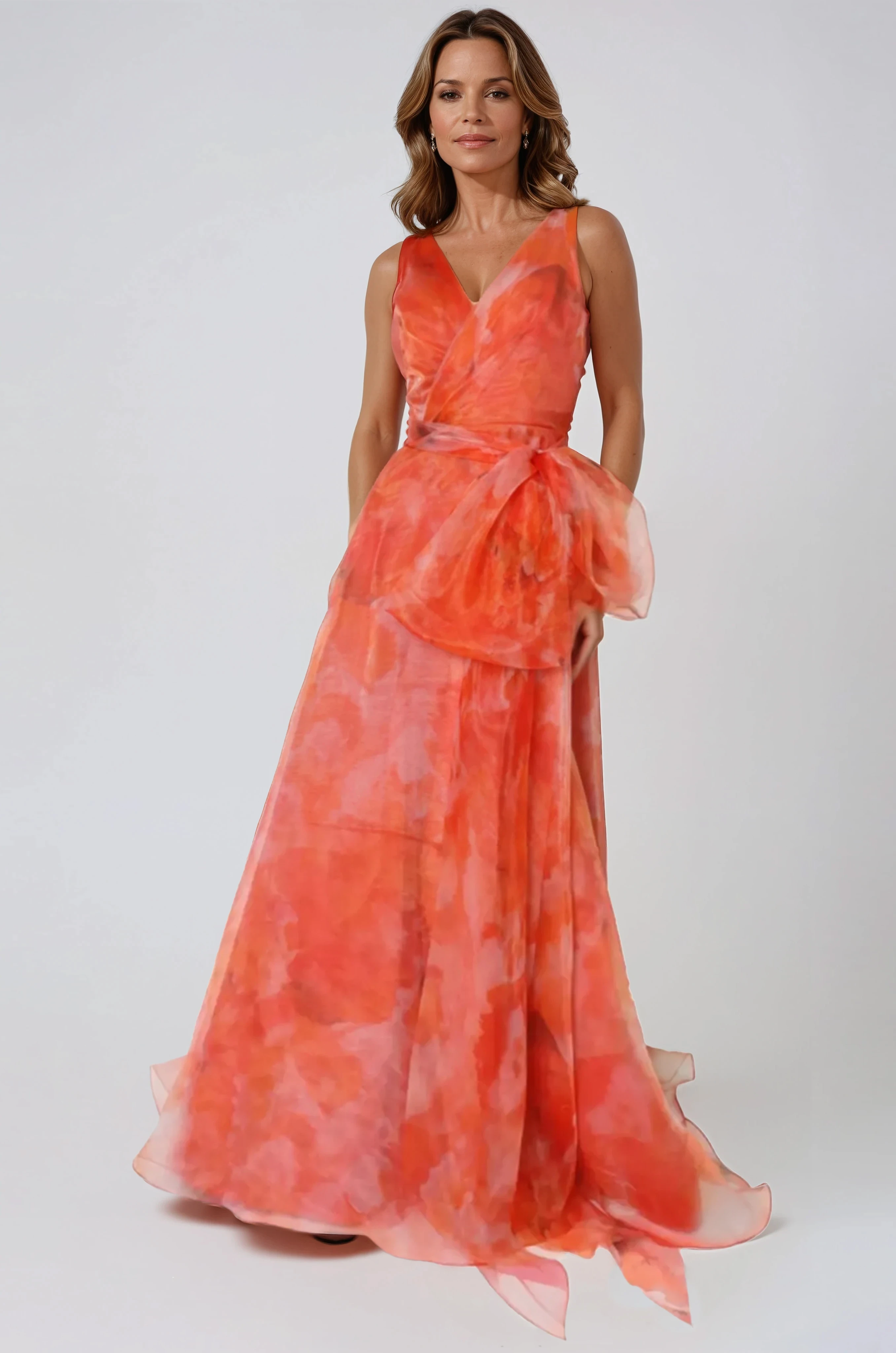 V-Neck Organza A-Line Gown Gown Rene Ruiz Collection