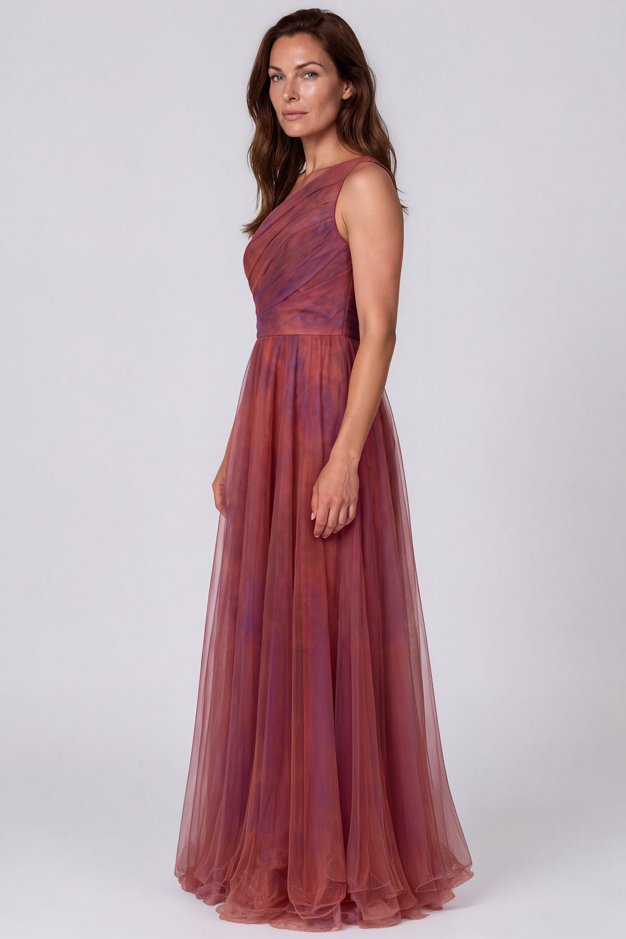 One Shoulder Draped Organza A-Line Gown Gown Rene Ruiz Collection