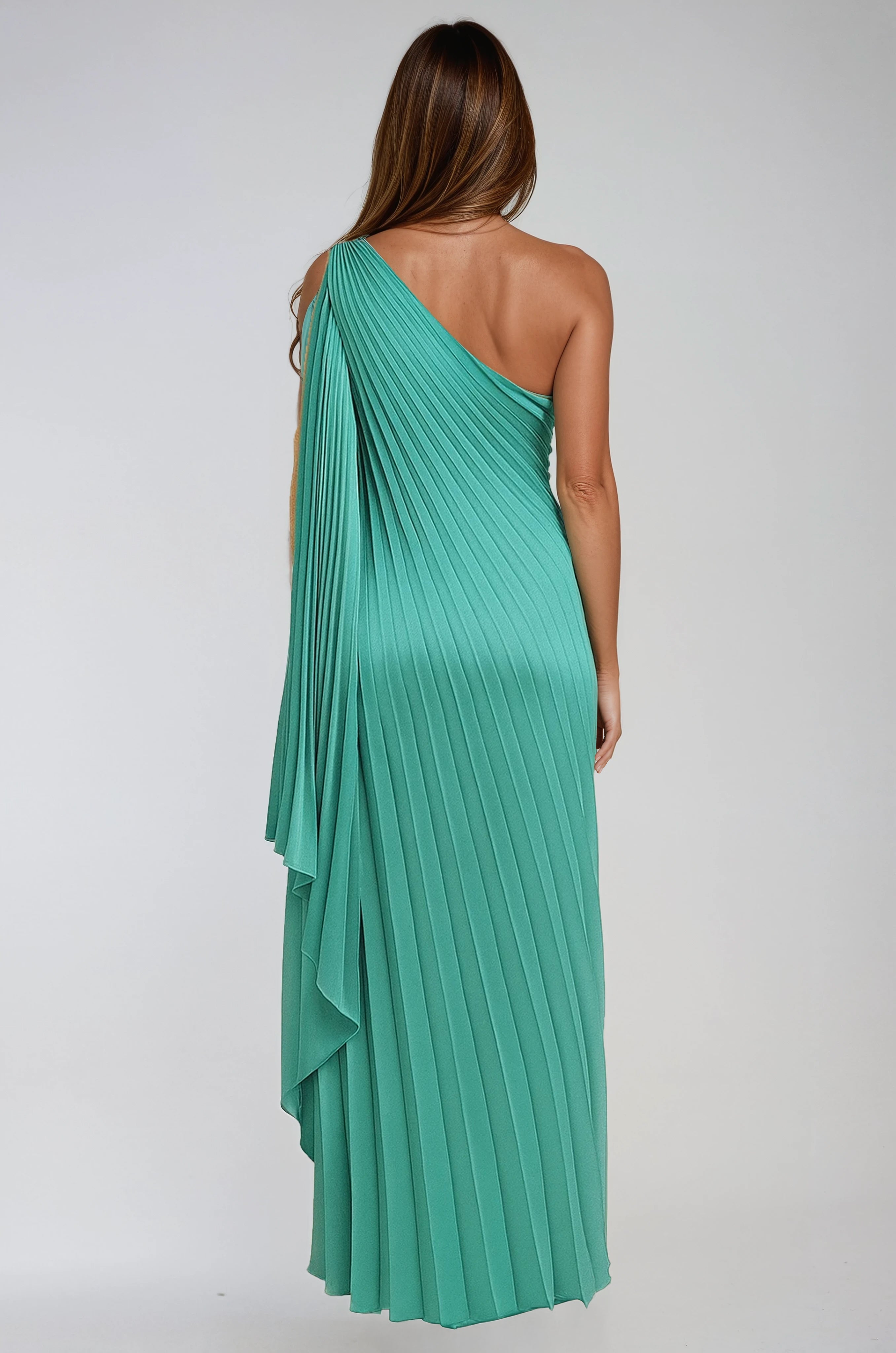 One Shoulder Pleated Column Gown Gown Rene Ruiz Collection