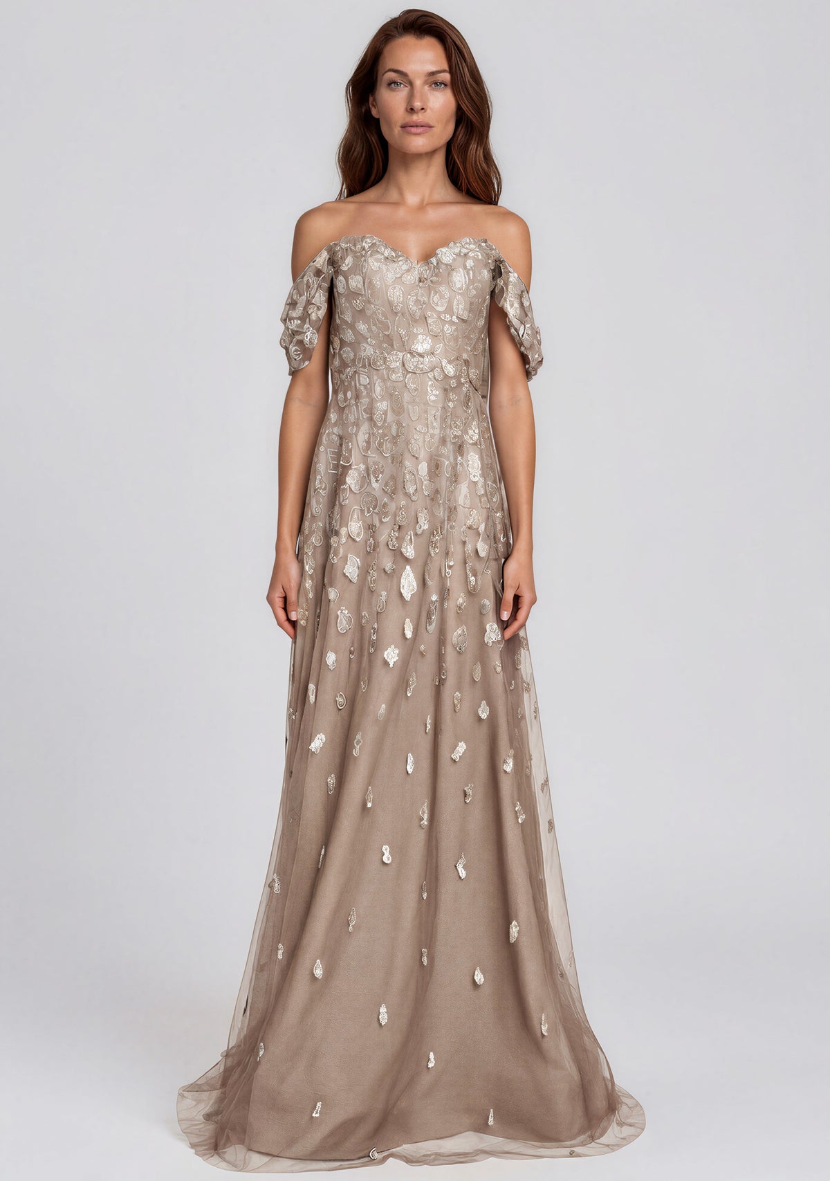 Off The Shoulder Sequin Embroidered A-Line Gown