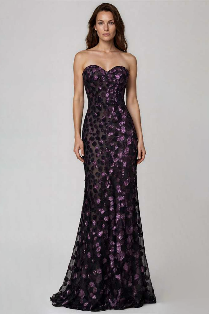Strapless Sequin Fit And Flare Gown (boca stock) Gown Rene Ruiz Collection