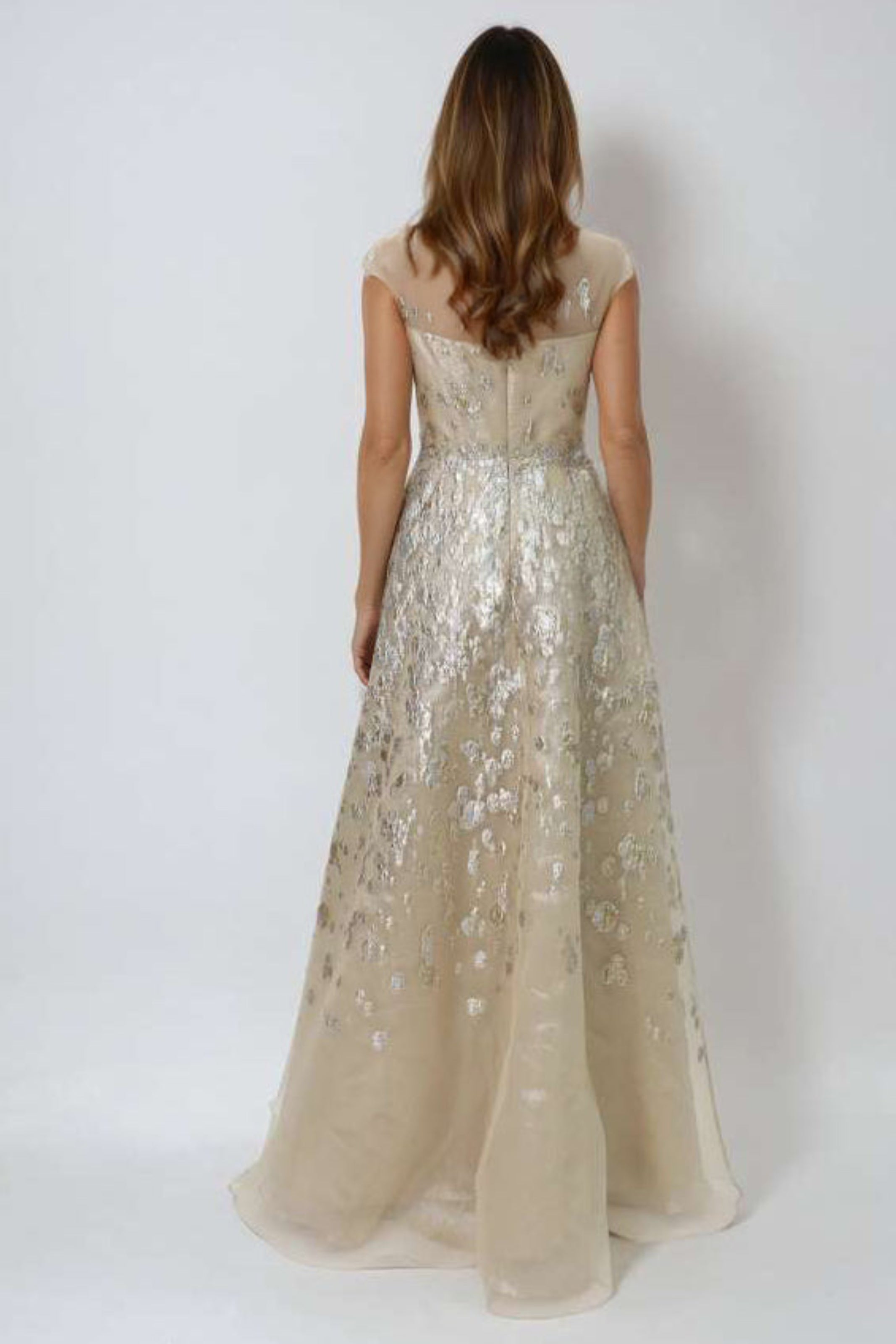 Fil Coupe Illusion Neckline A-Line Gown Gown Rene Ruiz Collection