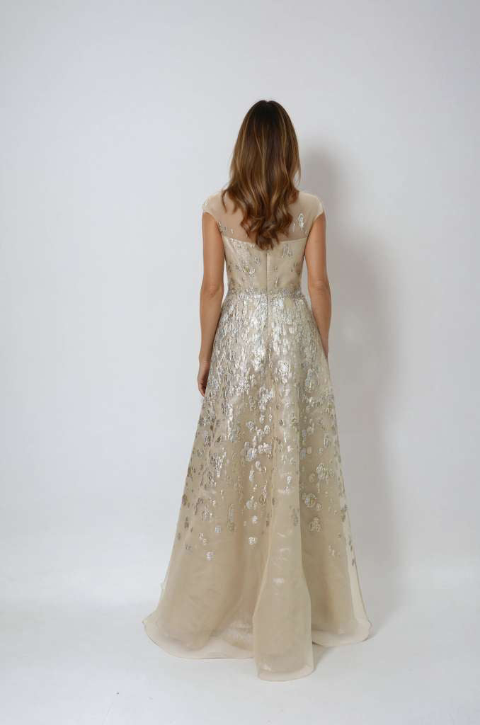 Fil Coupe Illusion Neckline A-Line Gown Gown Rene Ruiz Collection