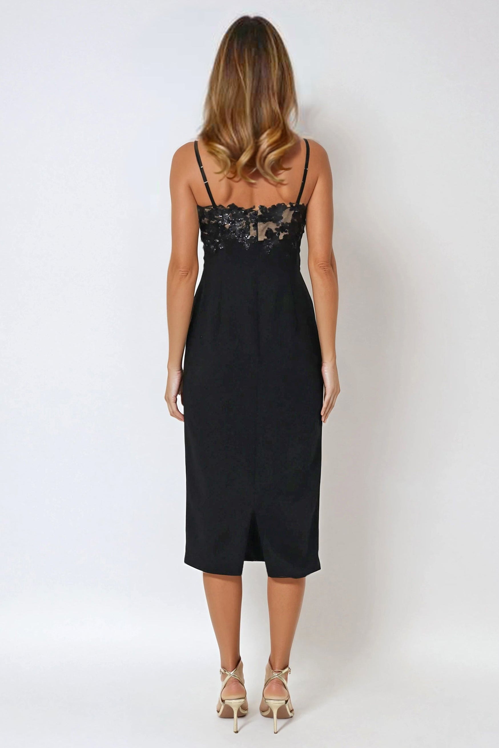 Spaghetti Strap Embroidery And Crepe Cocktail