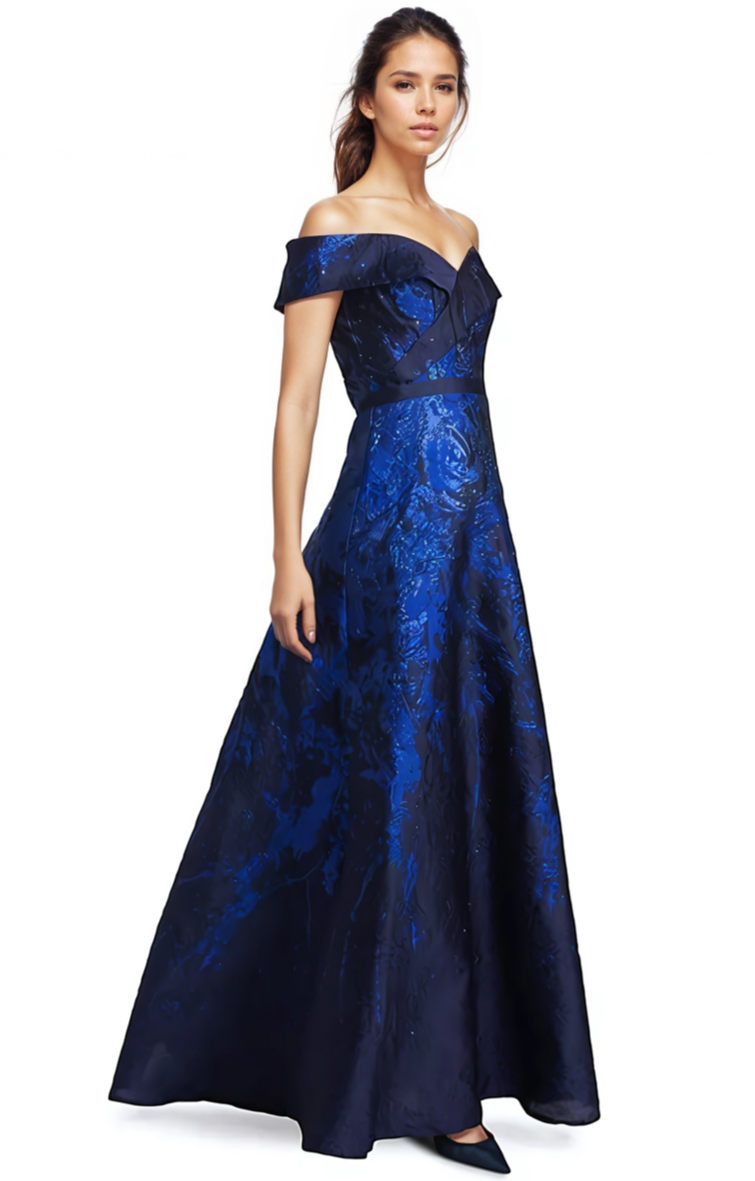 Off the Shoulder Brocade A-line Gown  