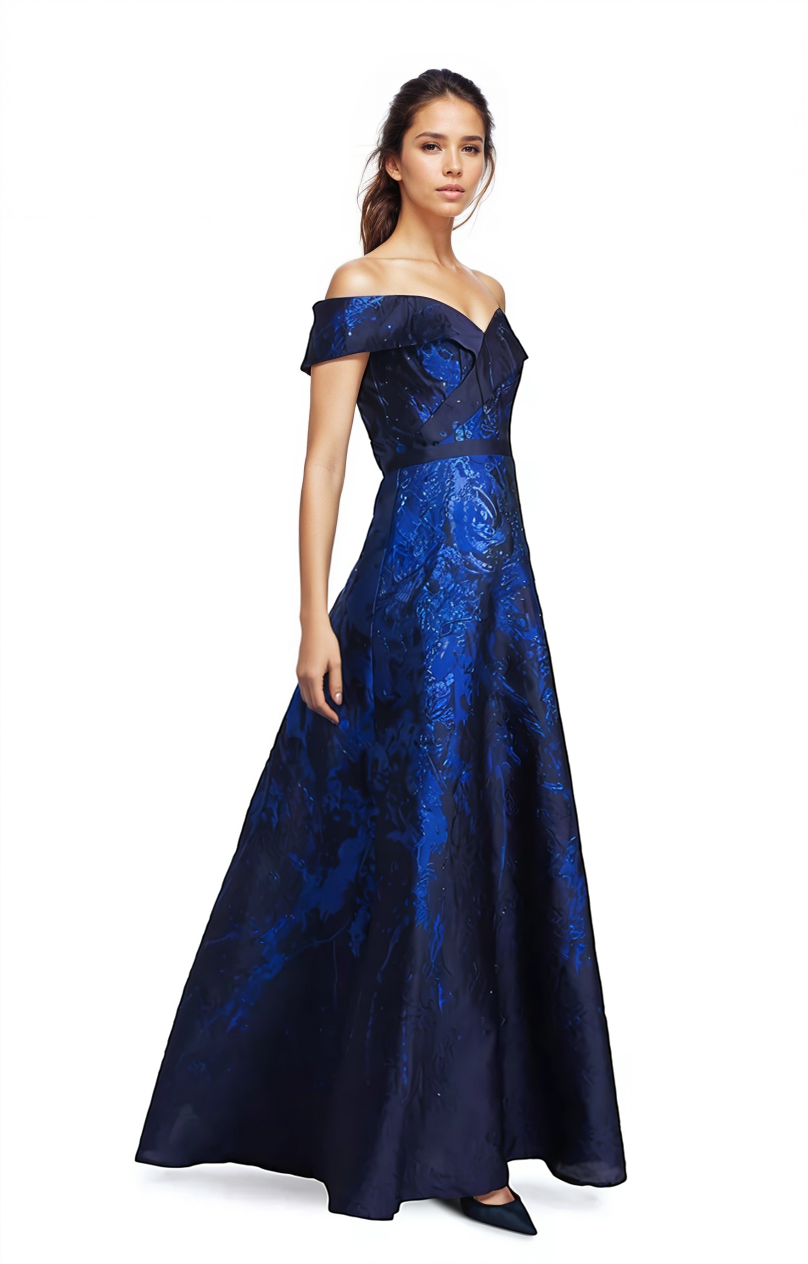 Off the Shoulder Brocade A-line Gown  