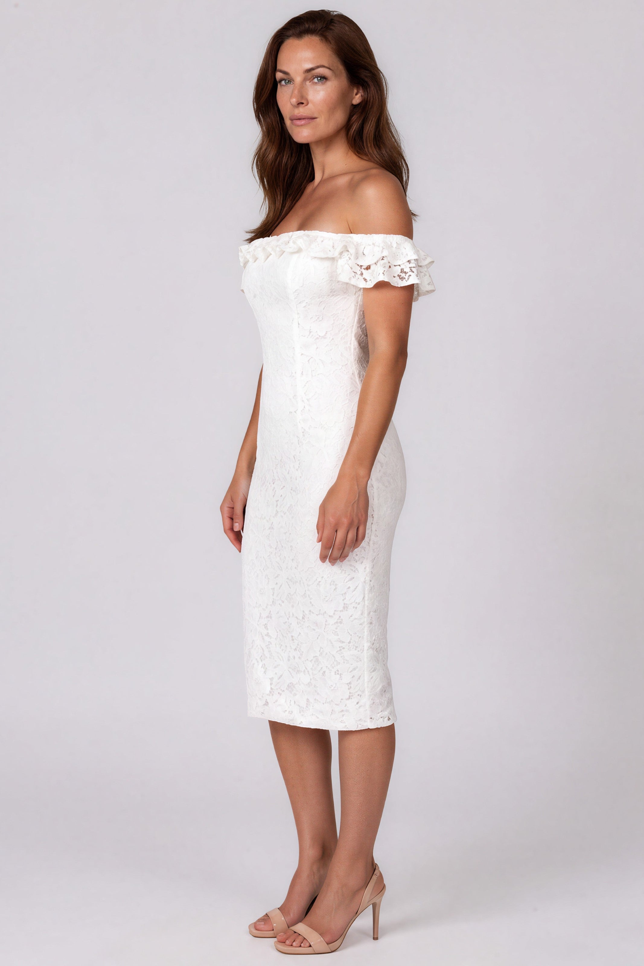 Off The Shoulder Lace Sheath Cocktail Dress Cocktail Rene Ruiz Collection