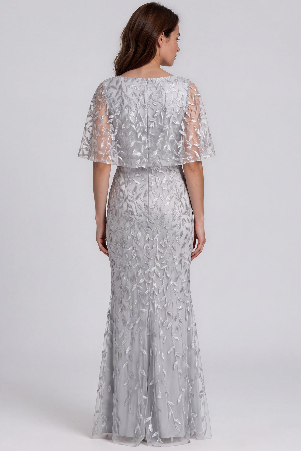 Embroidered V-Neck Fit and Flare Gown with Flutter Sleeves Gown Rene Ruiz Collection