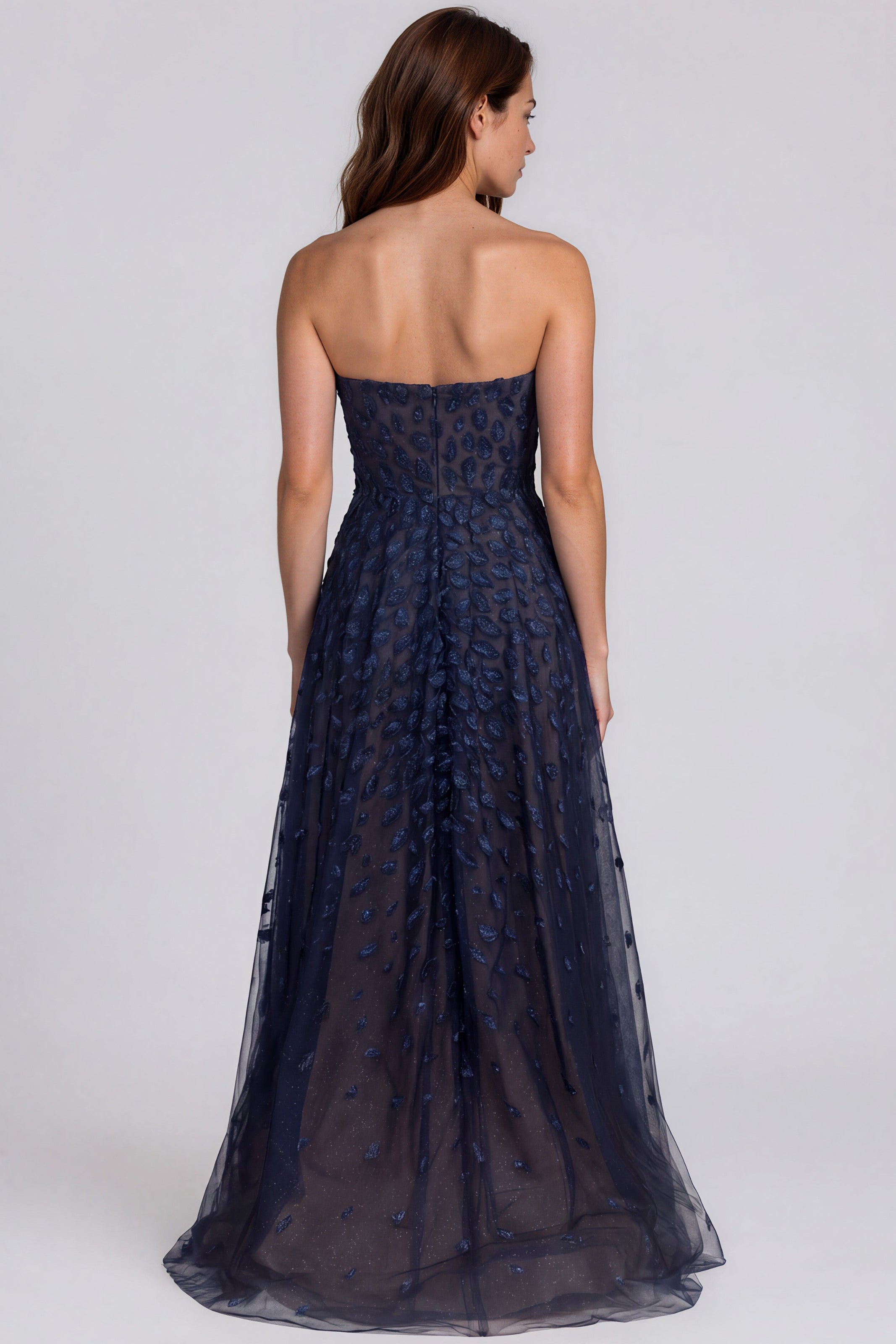 Metallic Embroidered Strapless Gown Gown Rene Ruiz Collection