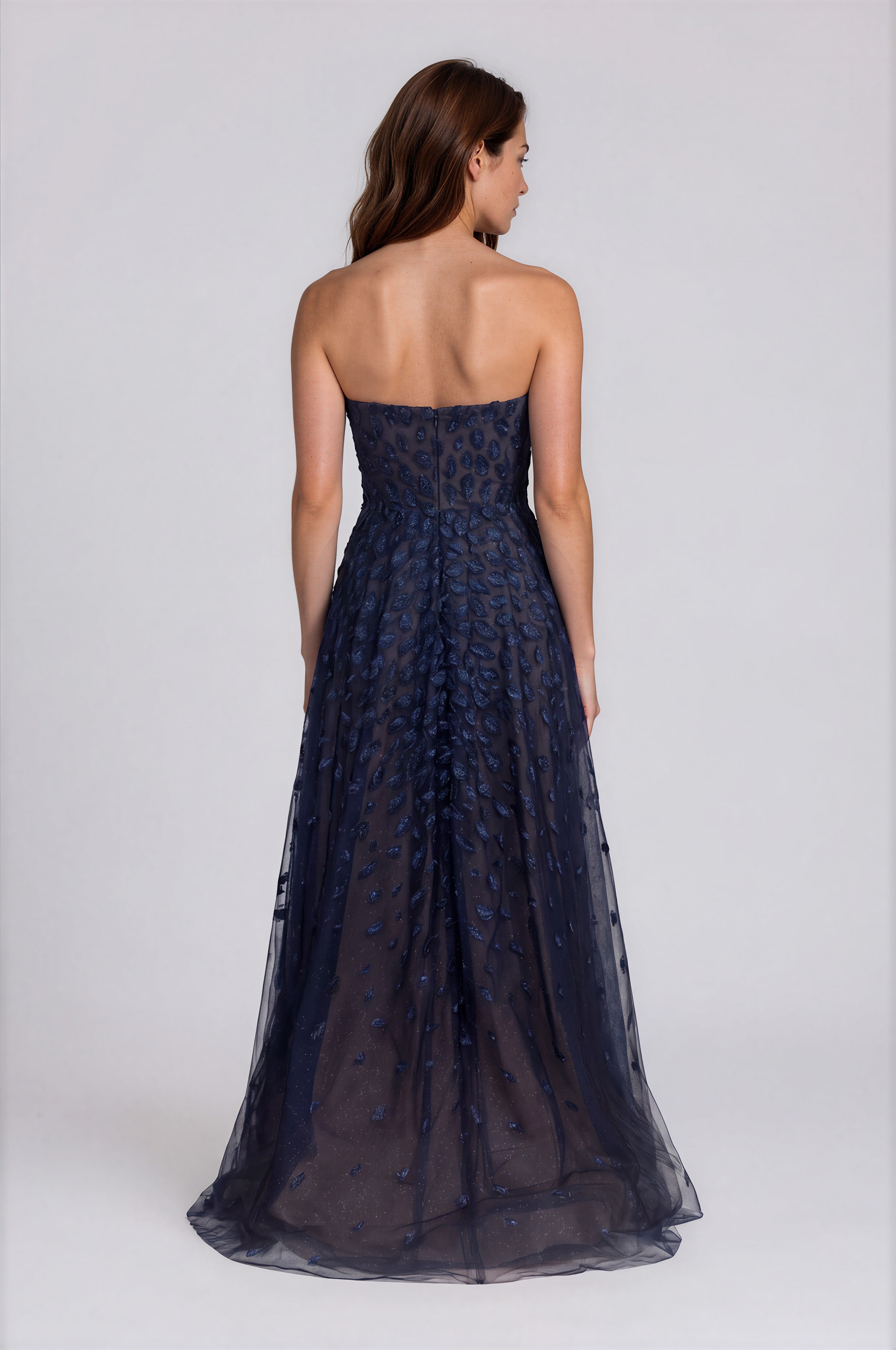 Metallic Embroidered Strapless Gown