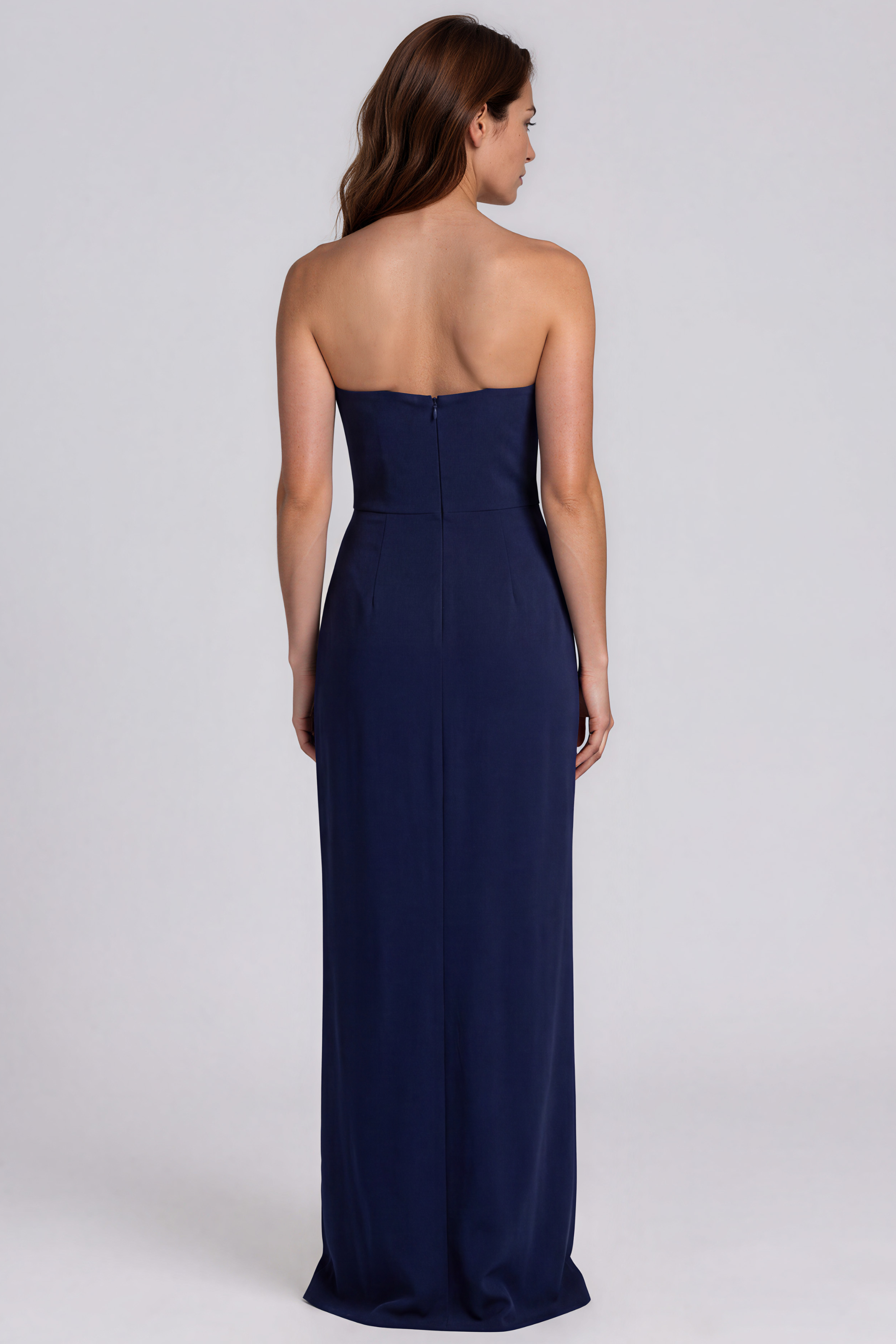 Strapless Floral Appliqué Printed Crepe Column Gown Gown Rene Ruiz Collection