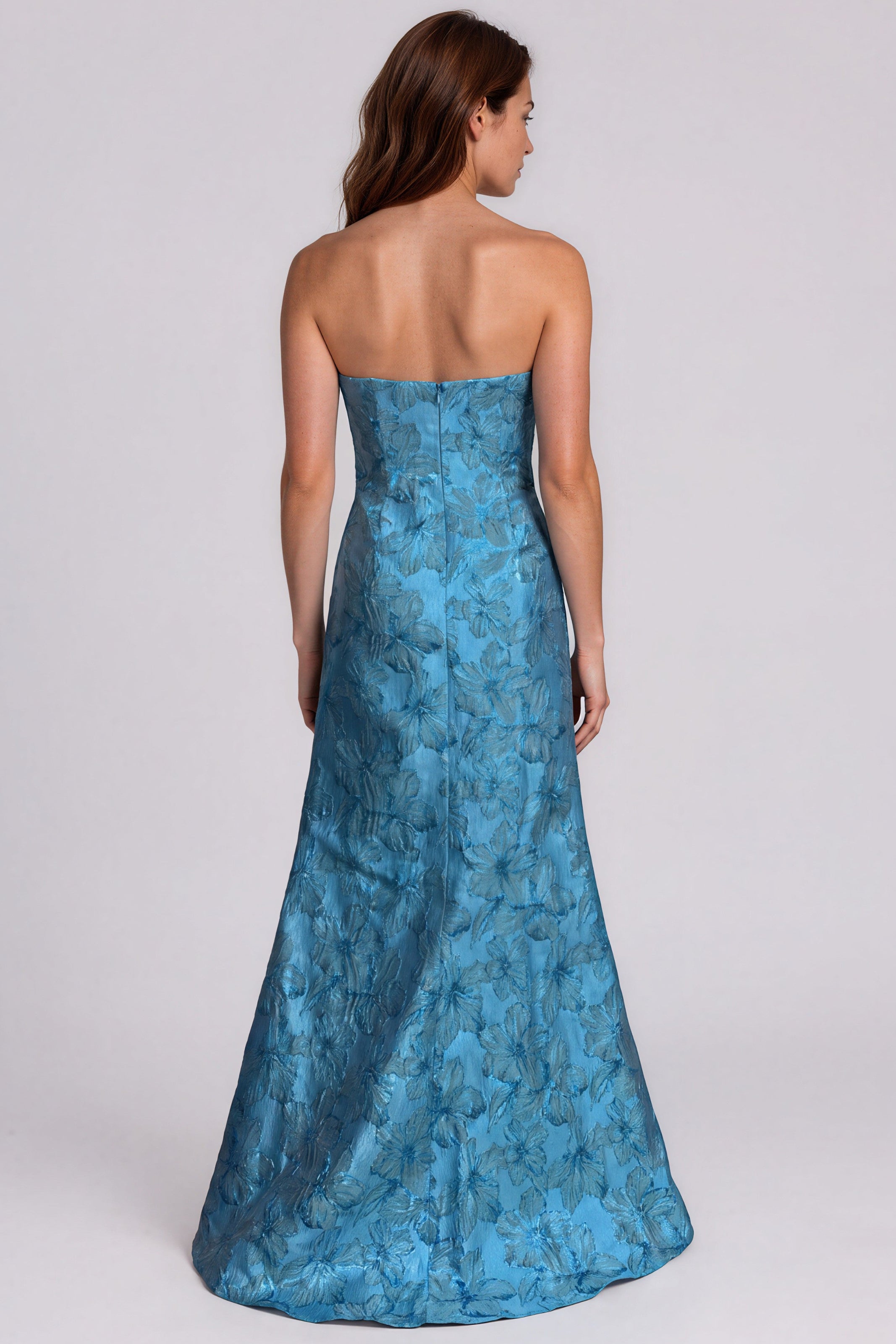 Strapless Sweetheart Floral Jacquard Fit and Flare Gown Gown Rene Ruiz Collection