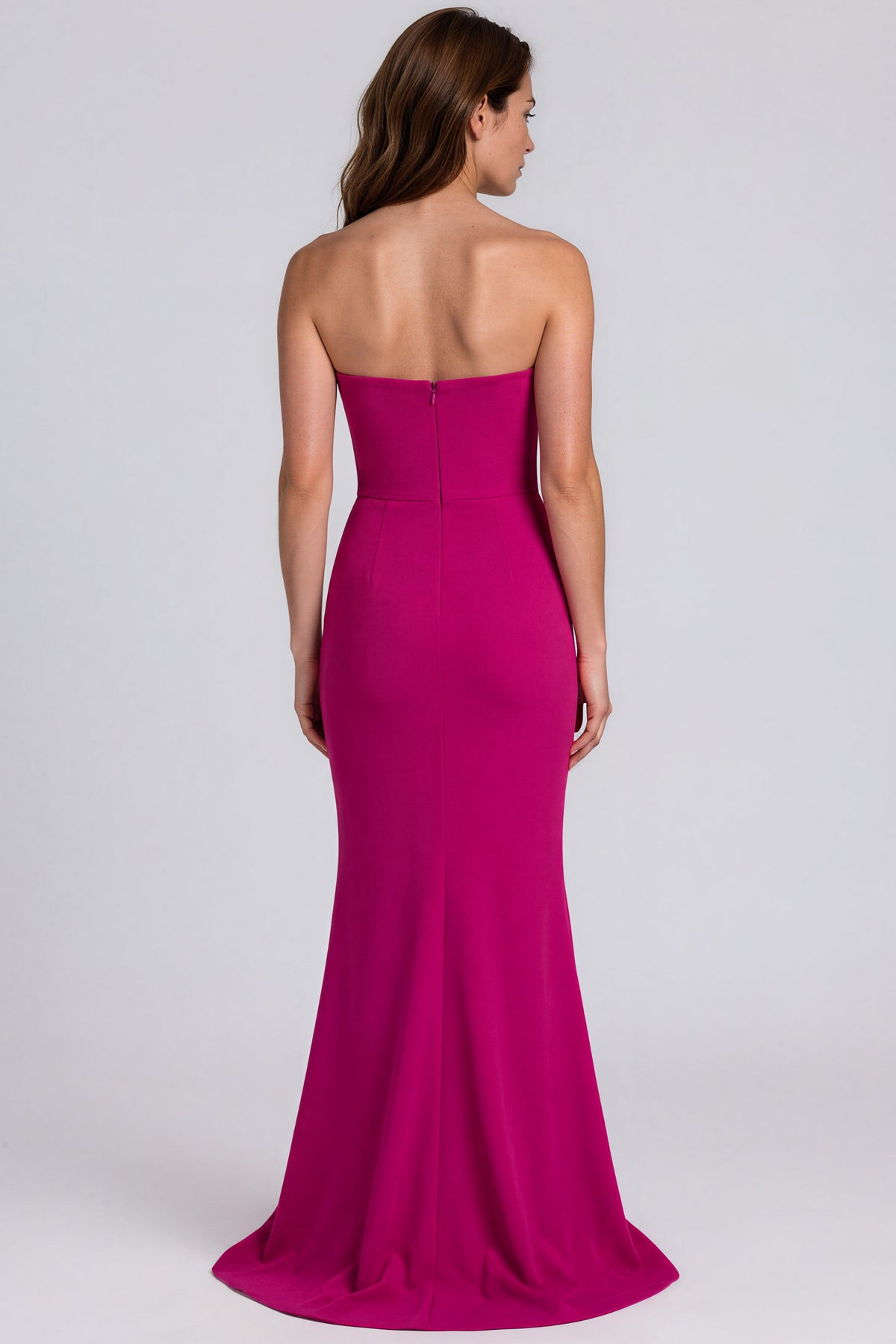Strapless 3D Rose Appliqué Crepe Fit And Flare Gown Gown Rene Ruiz Collection