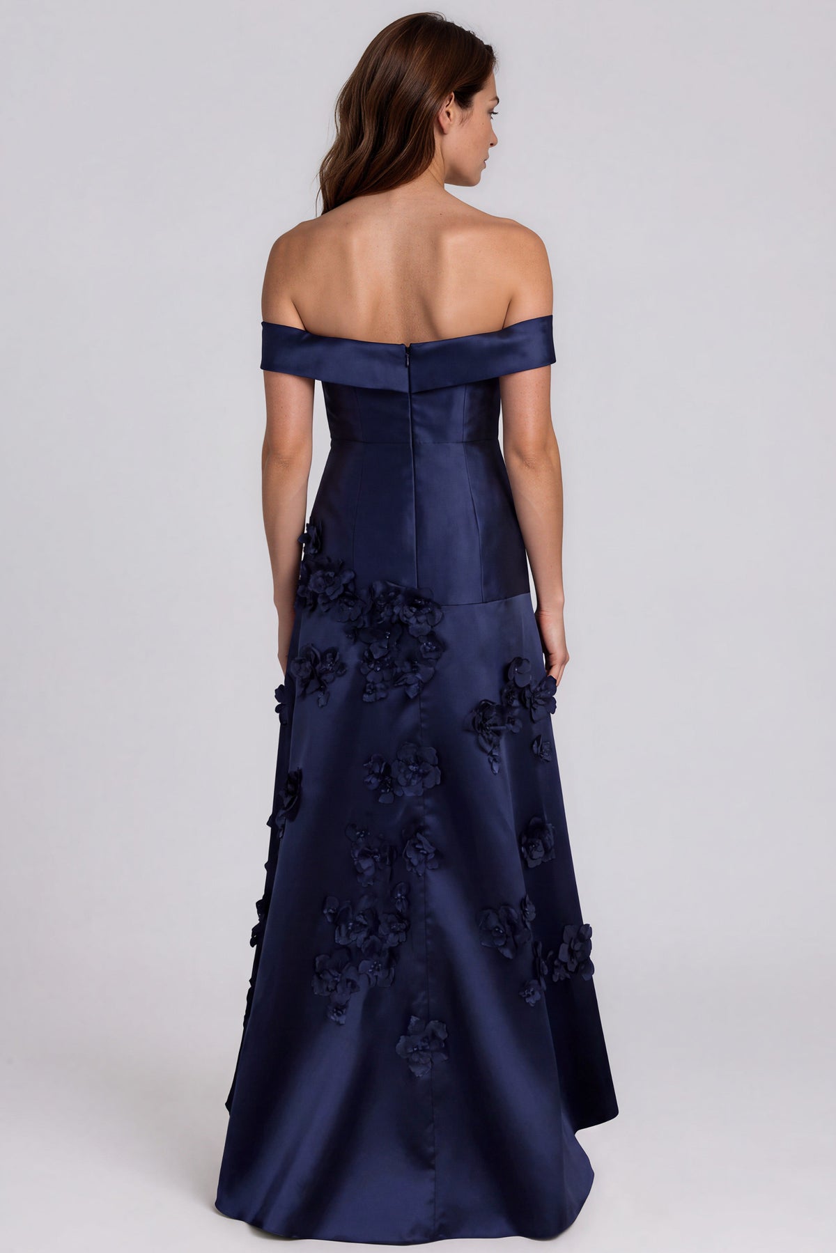 Off The Shoulder Floral Appliqués Mikado A-Line Gown
