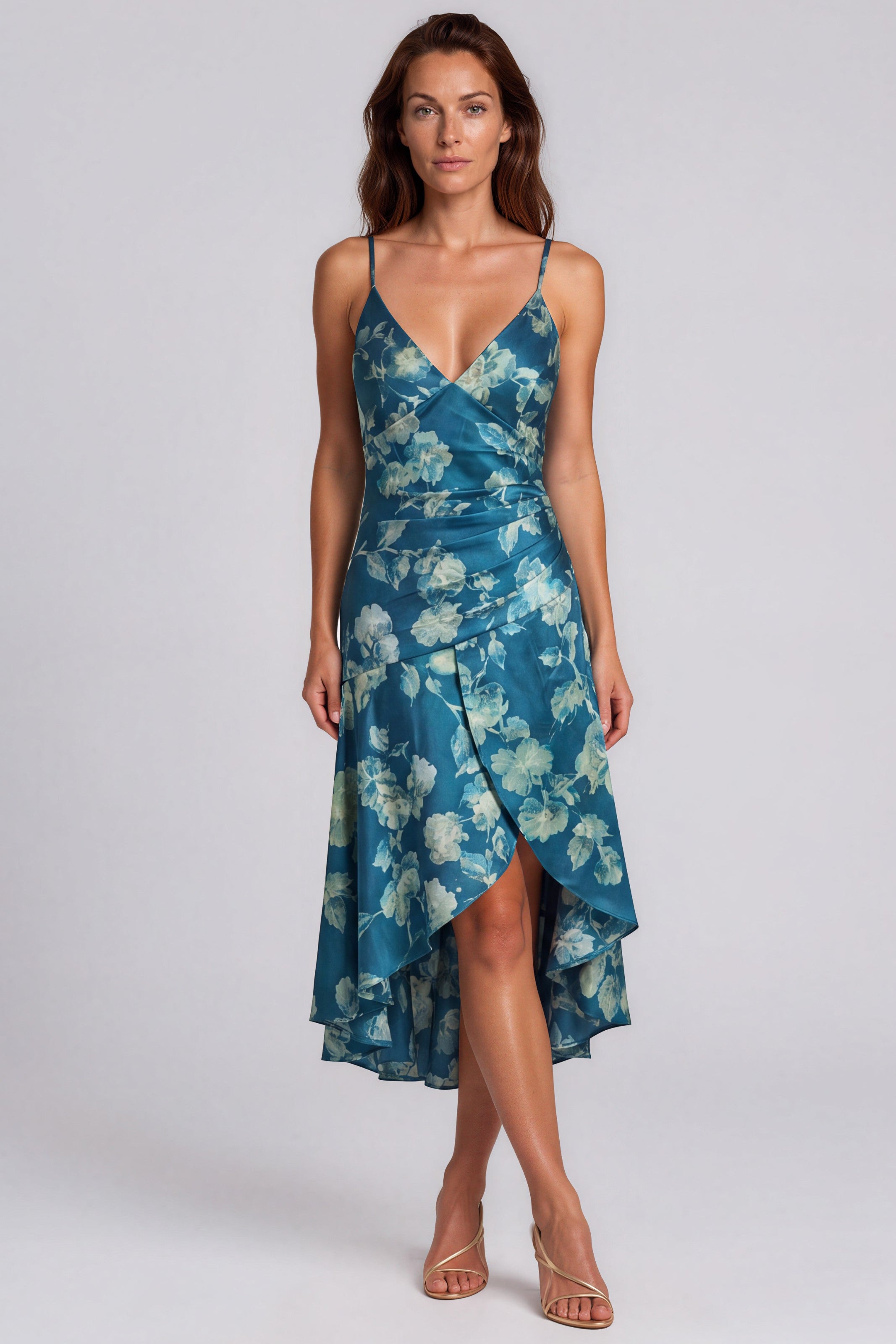 V-Neck Printed Chiffon High-Low Cocktail Dress Cocktail Rene Ruiz Collection