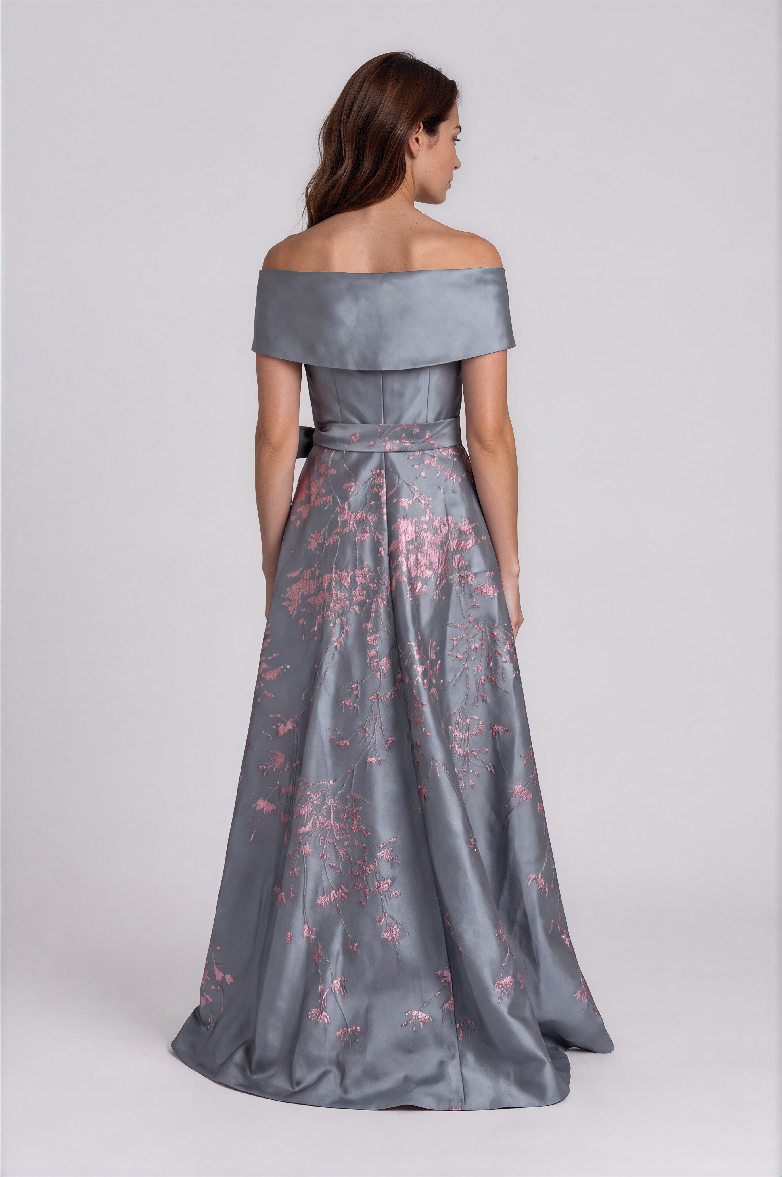Double-Breasted Metallic Jacquard Gown