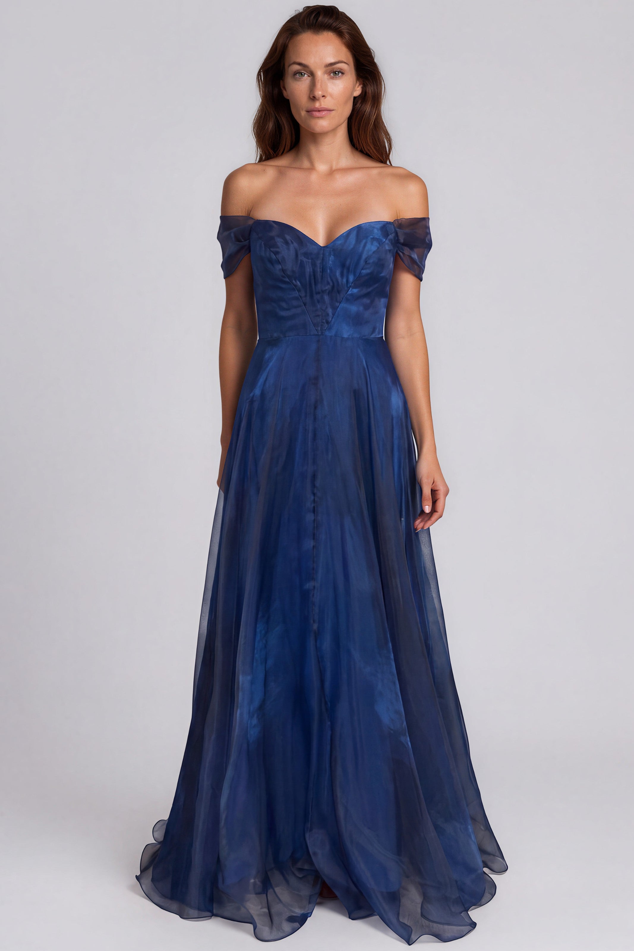 Wrap Sleeve Off The Shoulder Organza Gown Gown Rene Ruiz Collection
