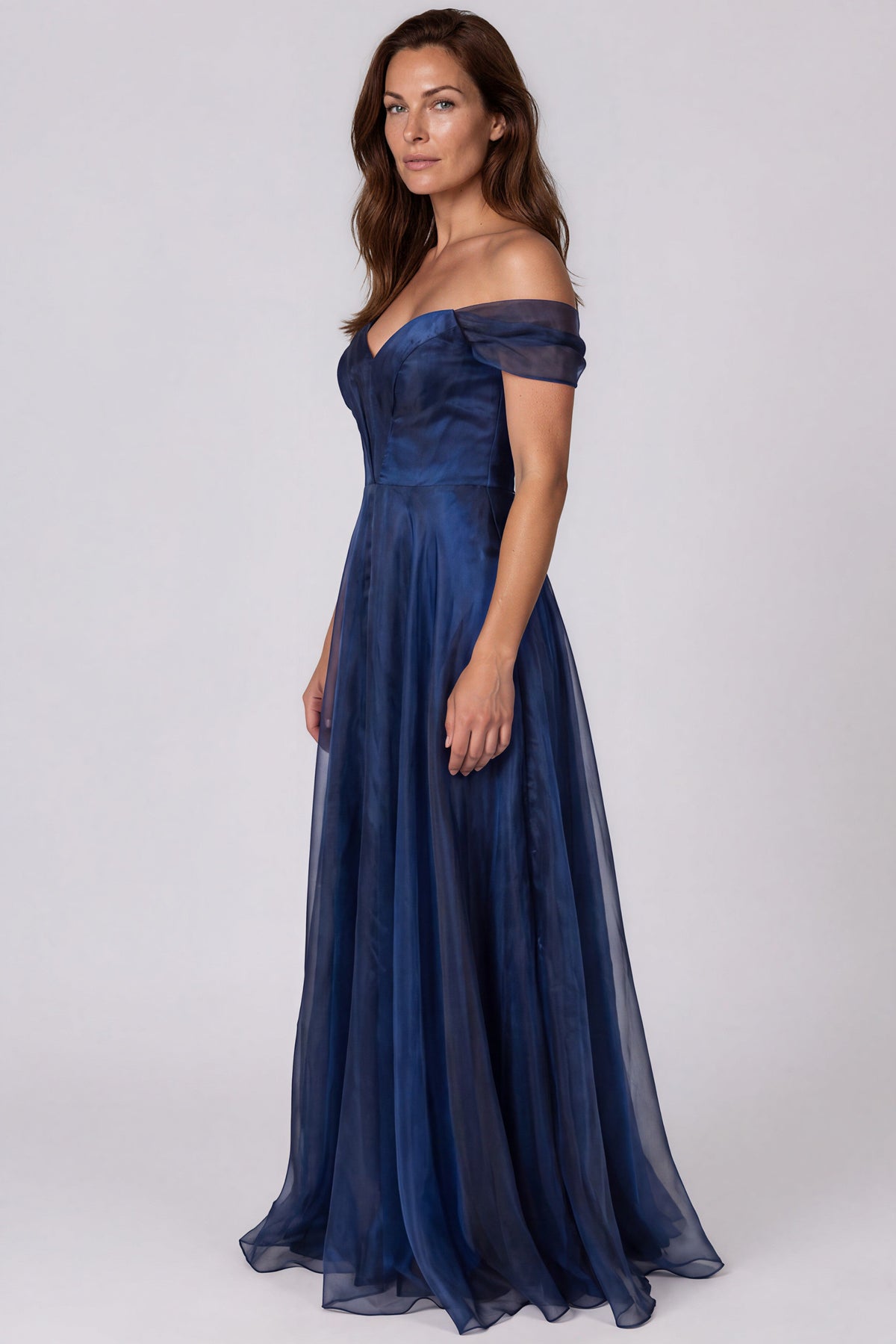 Wrap Sleeve Off The Shoulder Organza Gown Gown Rene Ruiz Collection