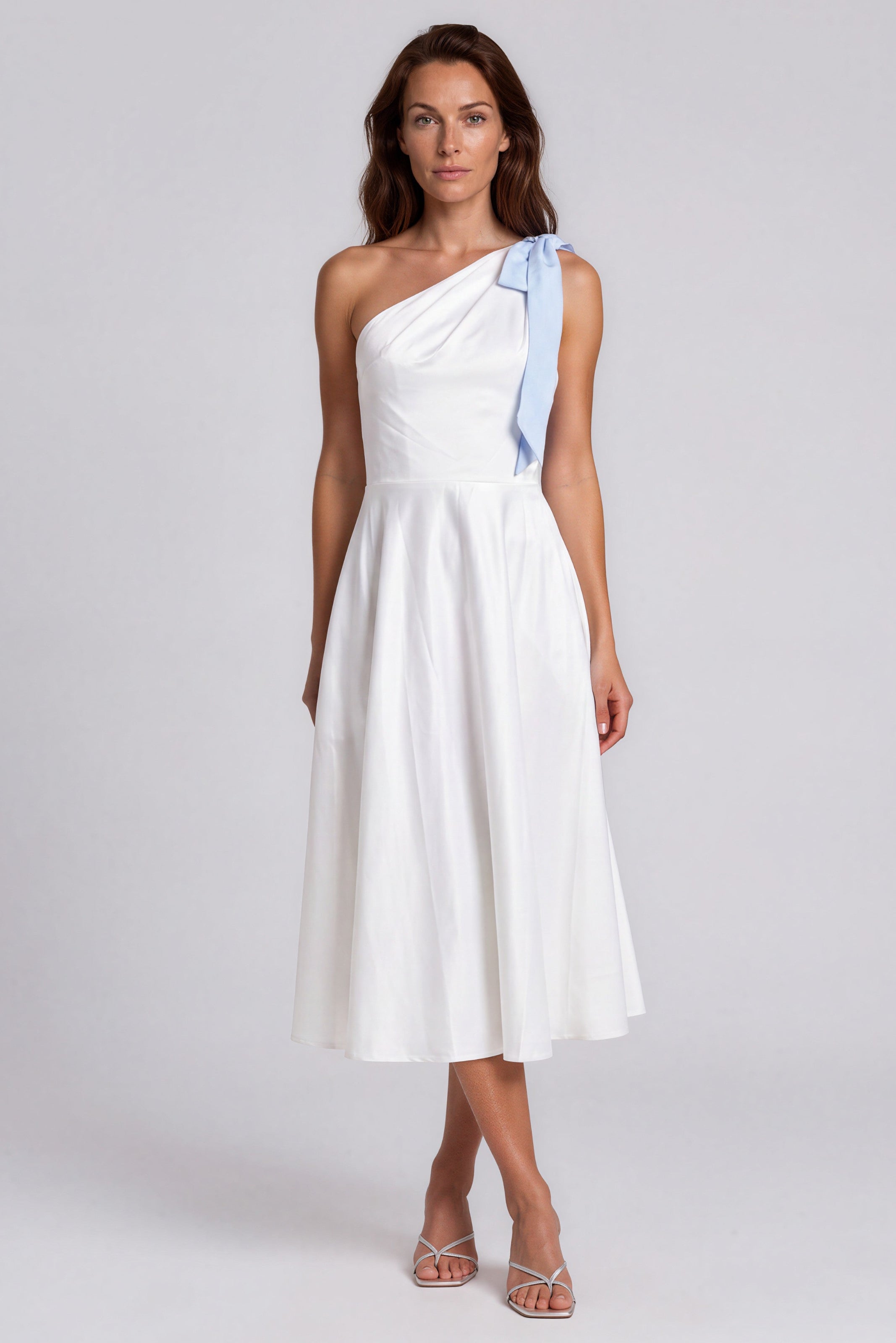 Asymmetrical Faille Flare Hem Midi Dress Cocktail Rene Ruiz Collection