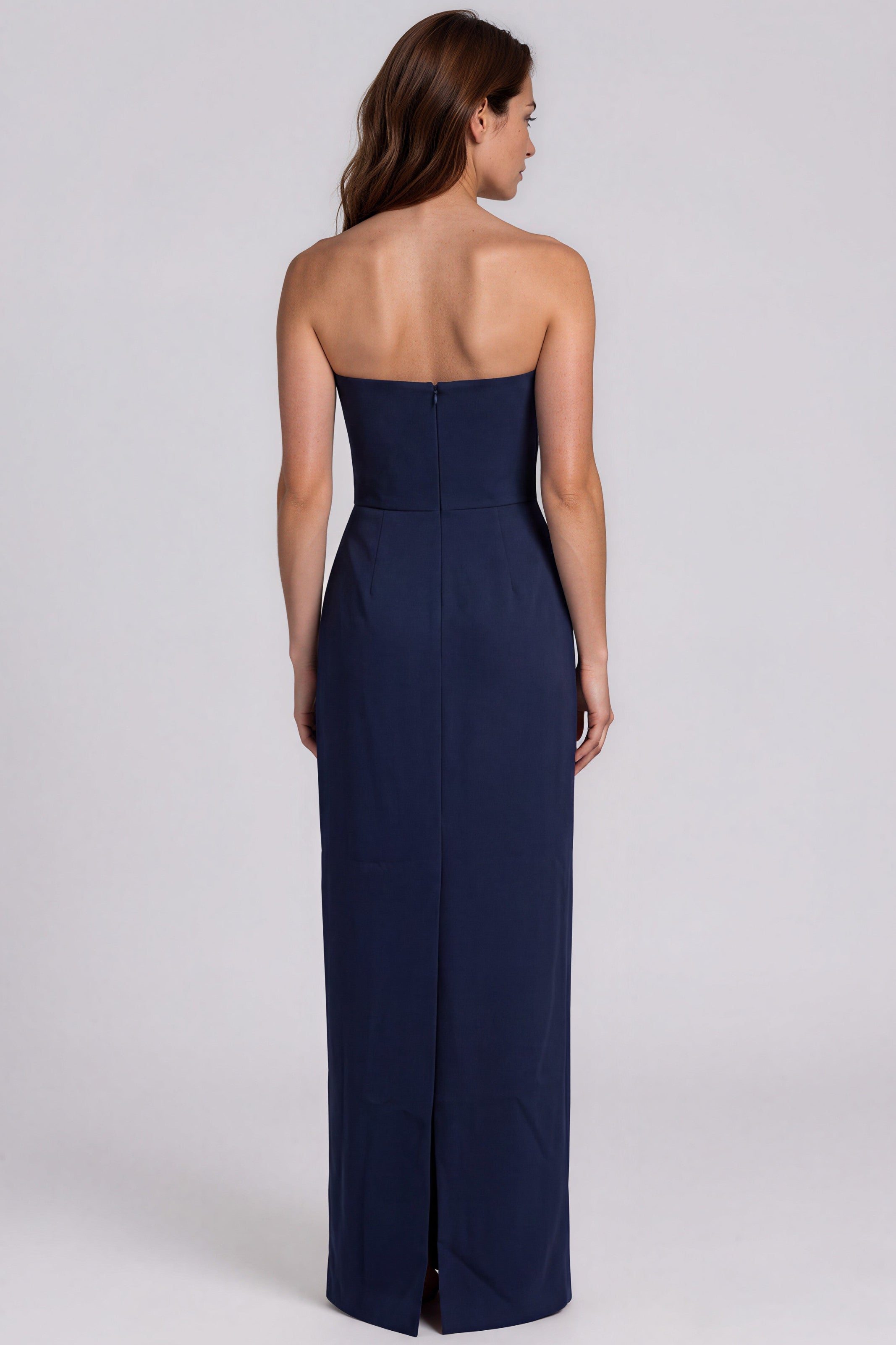 Oversized Floral Appliqué Strapless Crepe Column Gown