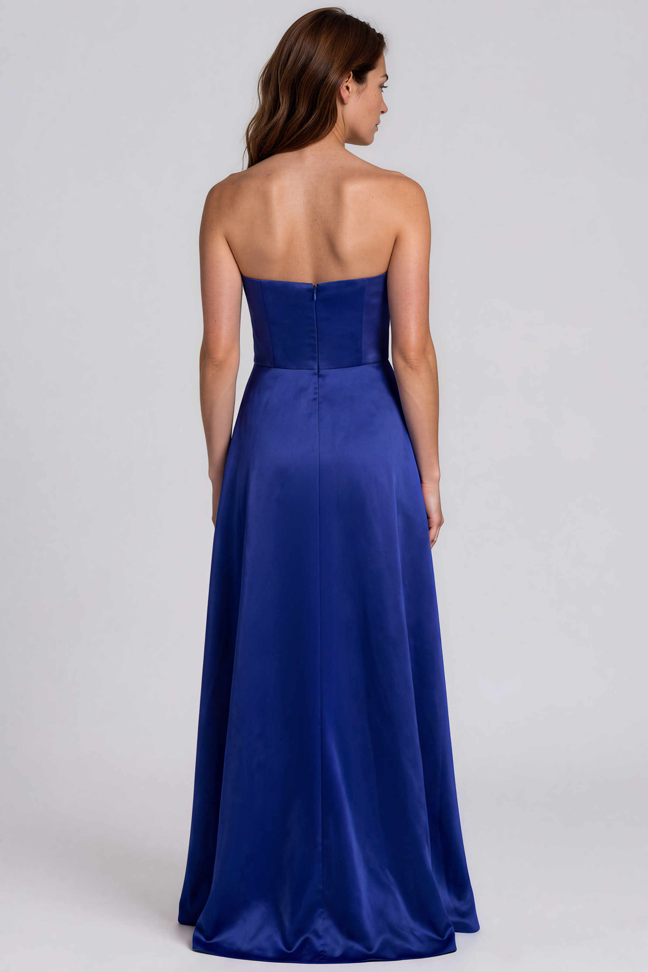 Strapless Sculptural Side Ruffle Mikado A-Line Gown with Embellished Waist Gown Rene Ruiz Collection