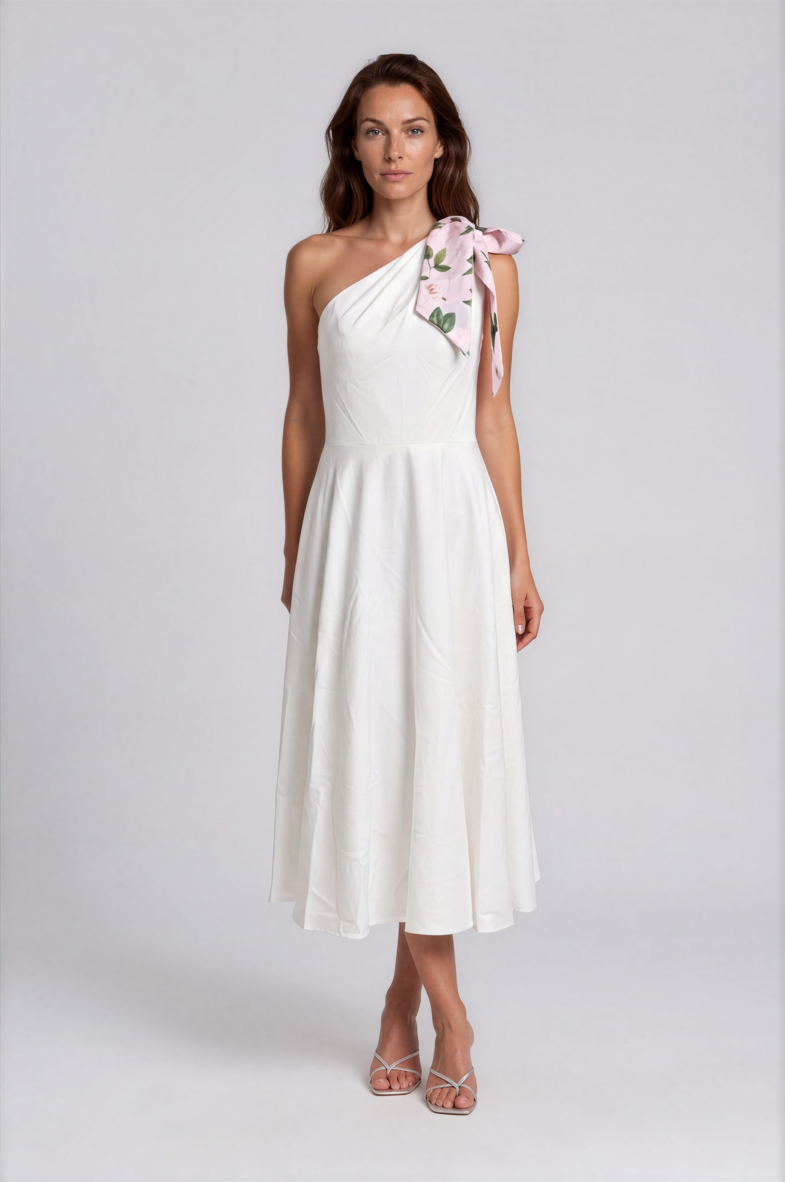 Asymmetrical Faille Flare Hem Midi Dress Gown Rene Ruiz Collection