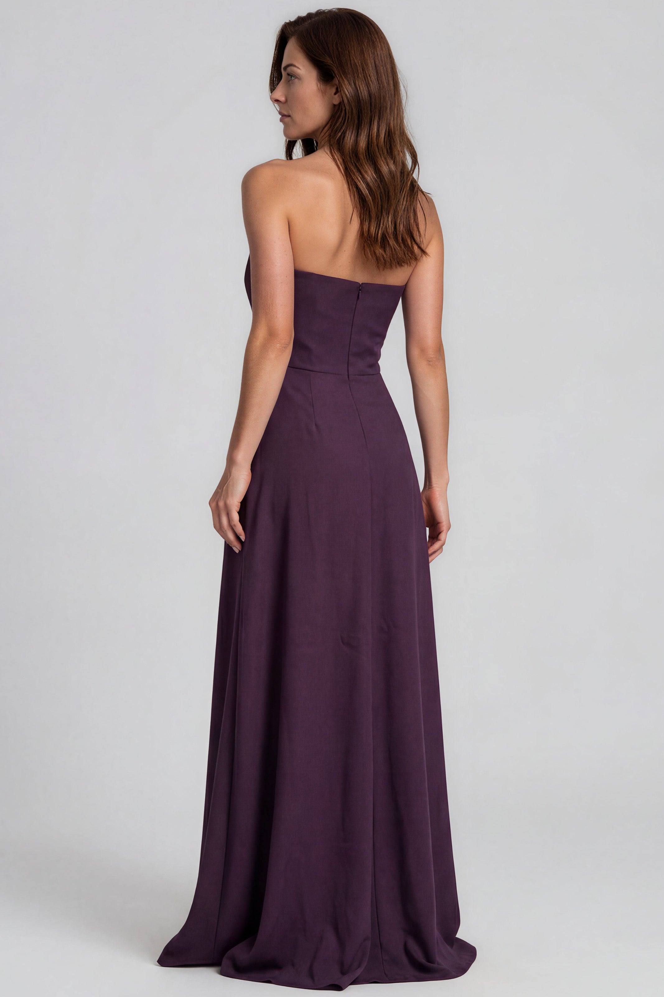 Strapless Floral Appliqué Printed Crepe Column Gown Gown Rene Ruiz Collection