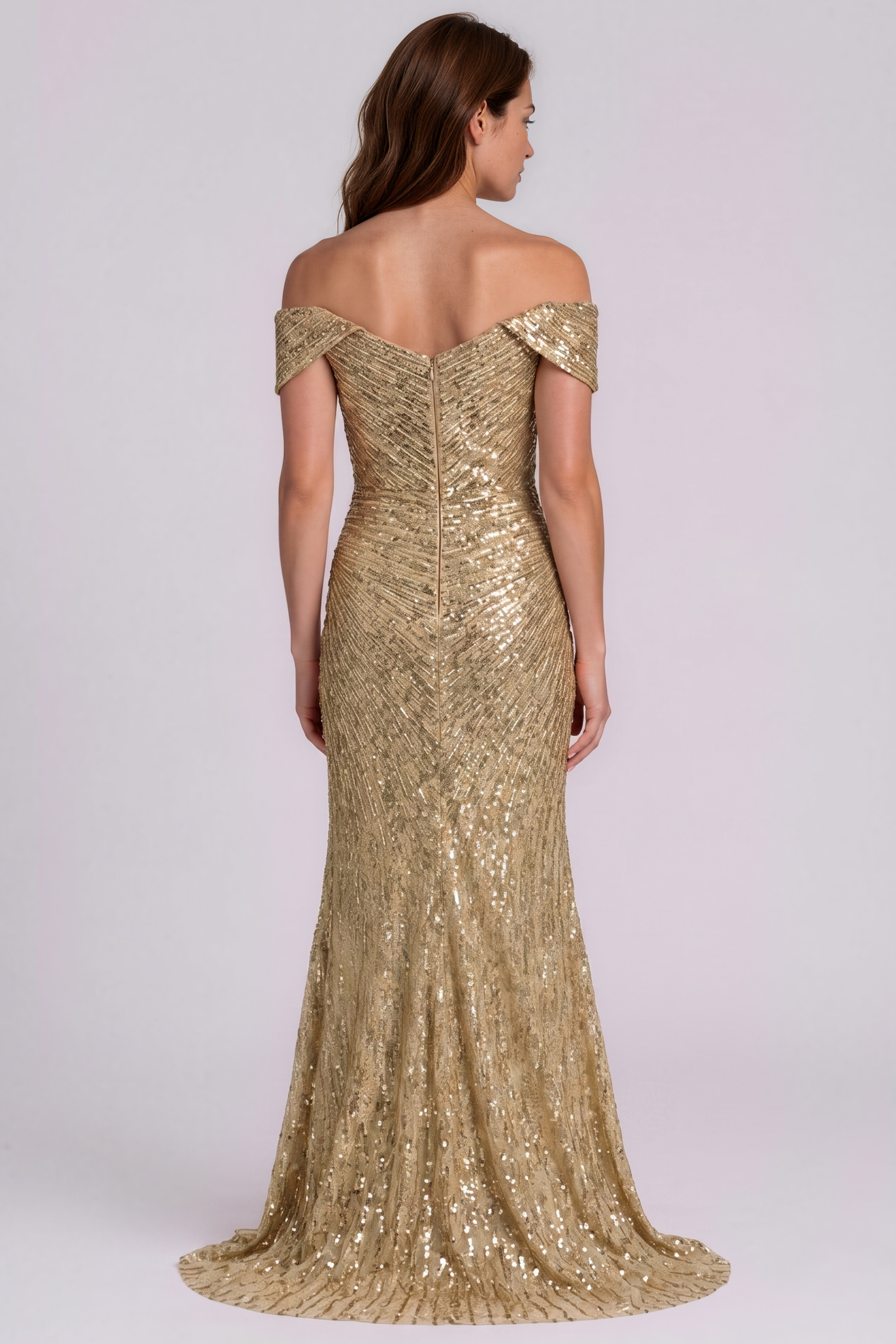 Off the Shoulder Beaded Gown Gown Rene Ruiz Collection