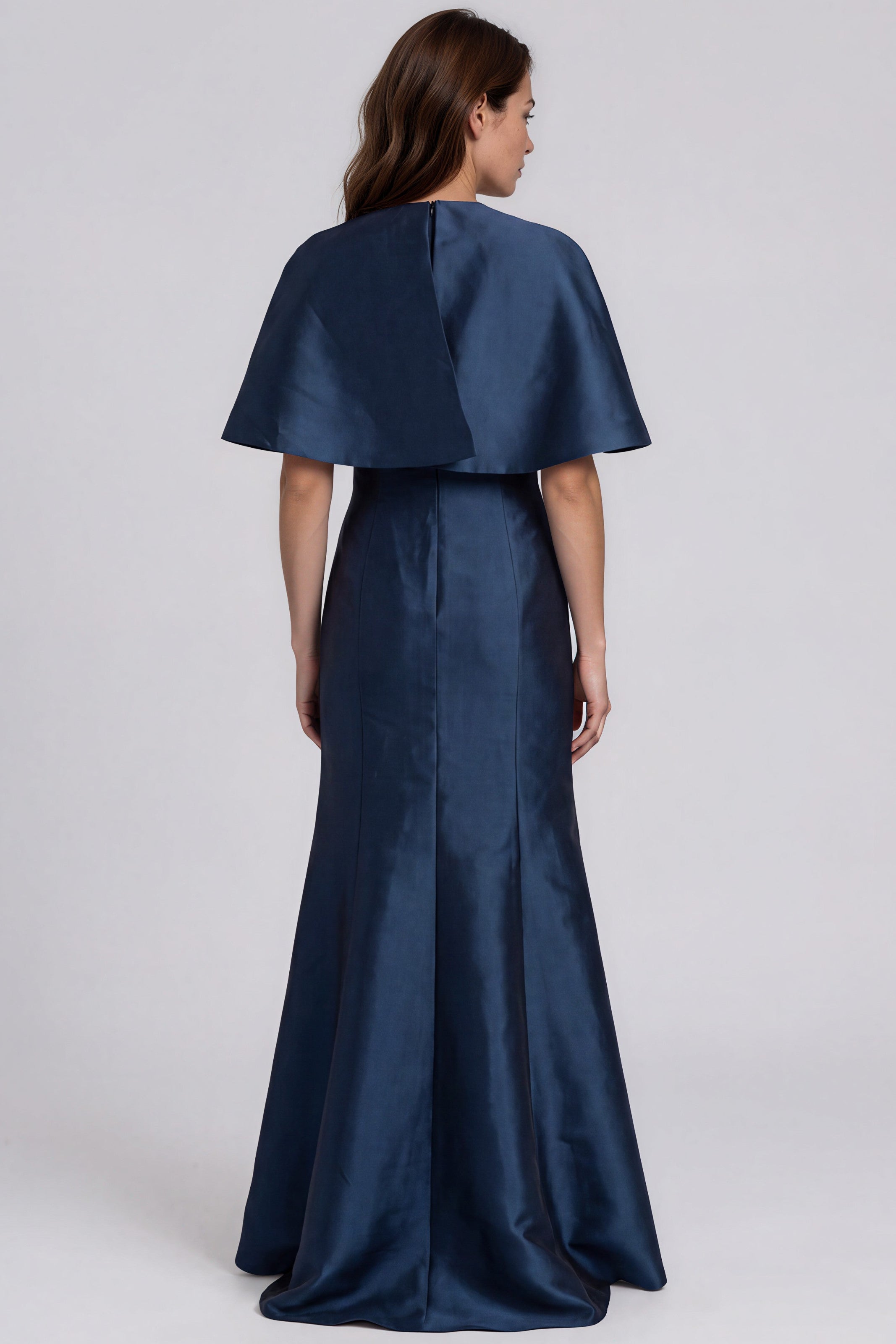 Mikado Mermaid Cape Gown With Floral Appliqué Gown Rene Ruiz Collection