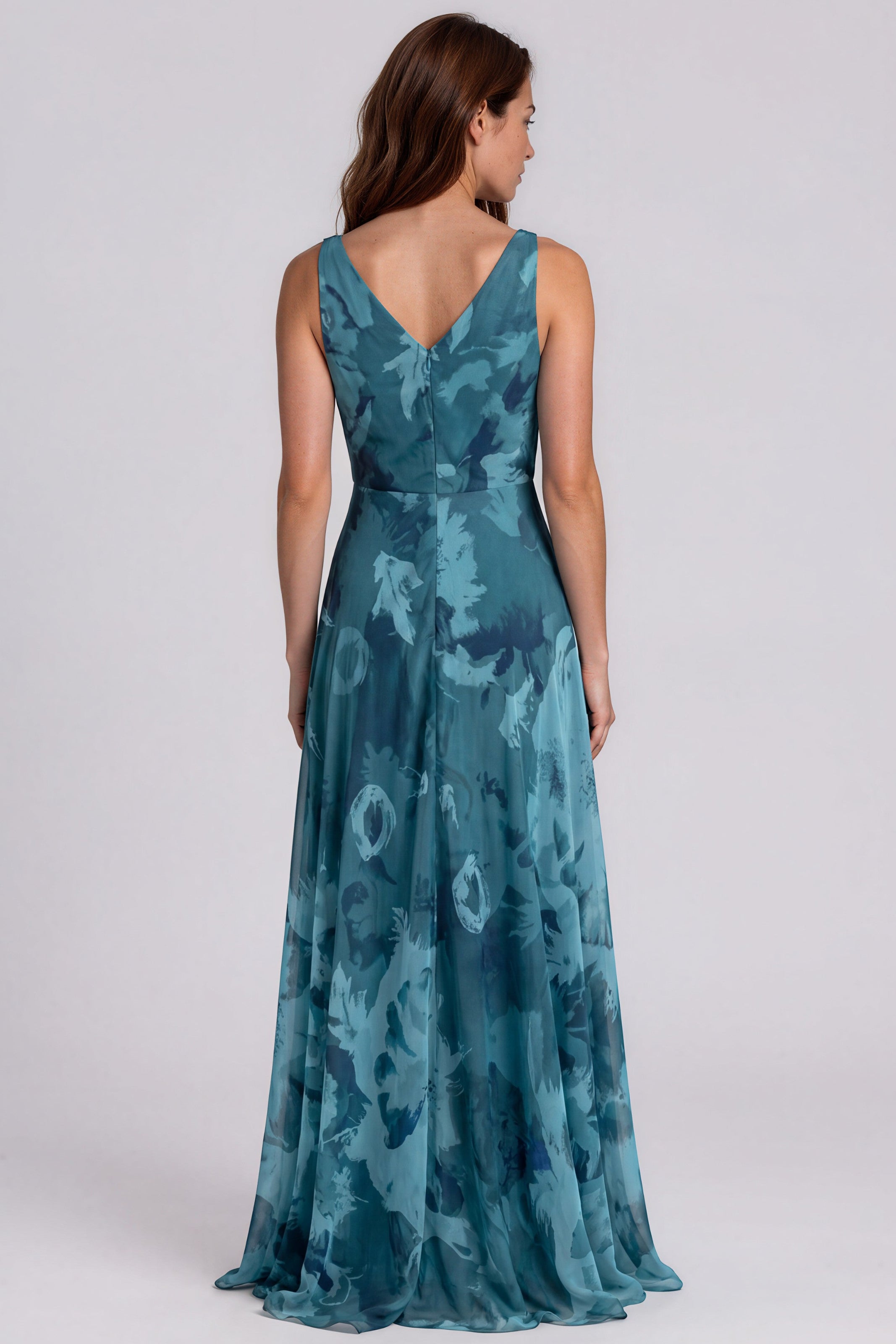 Sleeveless Surplice V-Neck Printed Organza A-Line Gown Gown Rene Ruiz Collection
