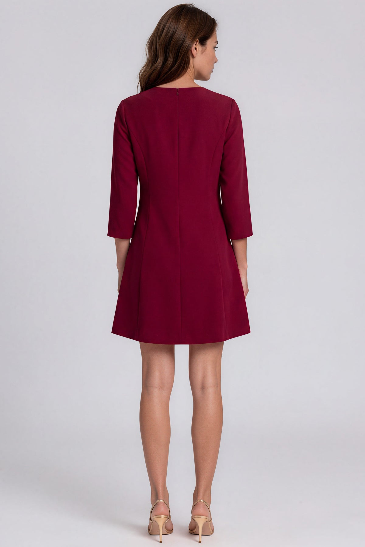 3/4 Sleeve 3D Floral Appliqués Crepe A-Line Mini Dress
