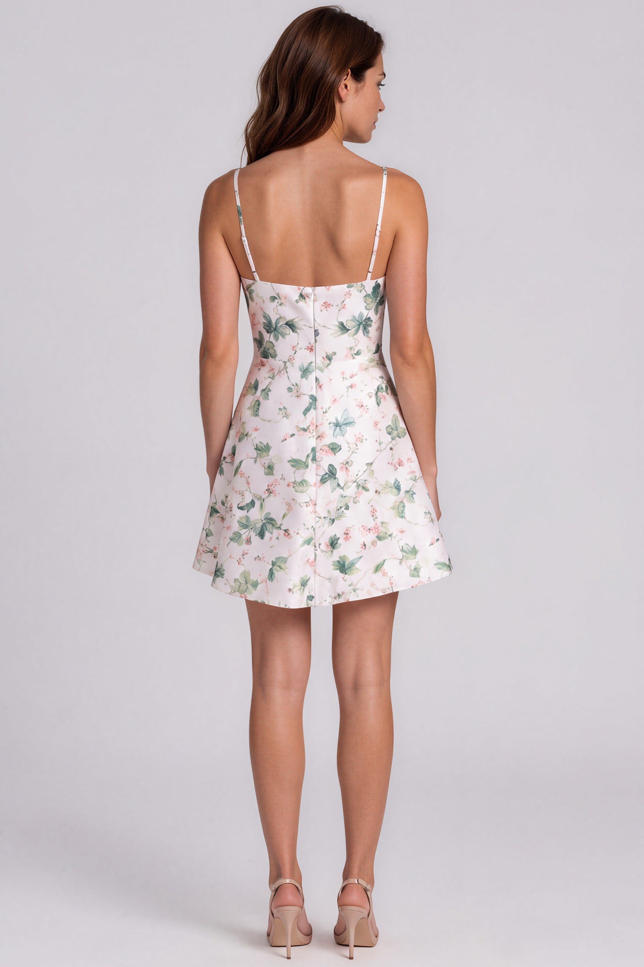 Spaghetti Strap Floral Printed Mikado A-Line Cocktail Cocktail Rene Ruiz Collection
