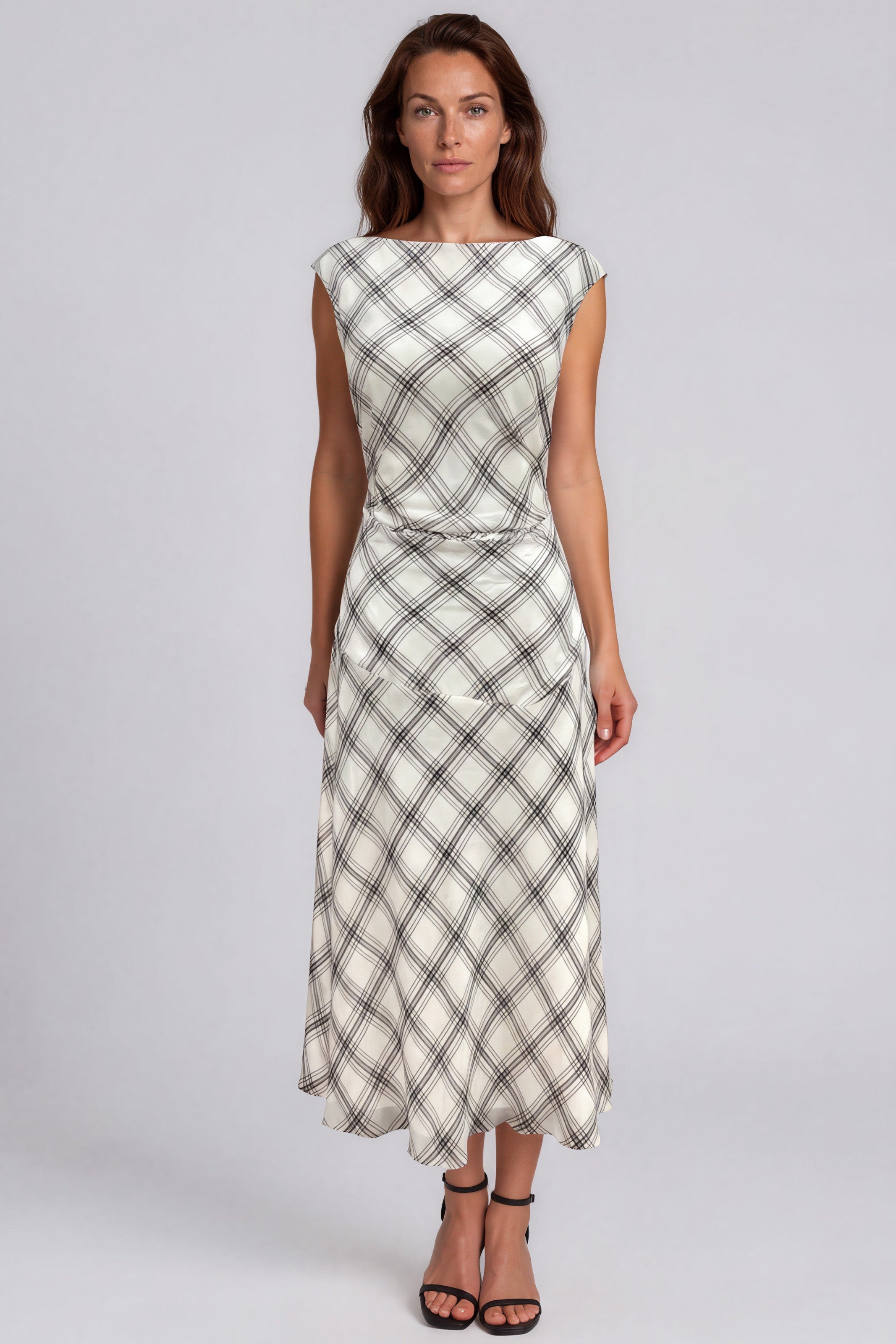 Printed Chiffon Boat Neck Midi Dress Cocktail Rene Ruiz Collection