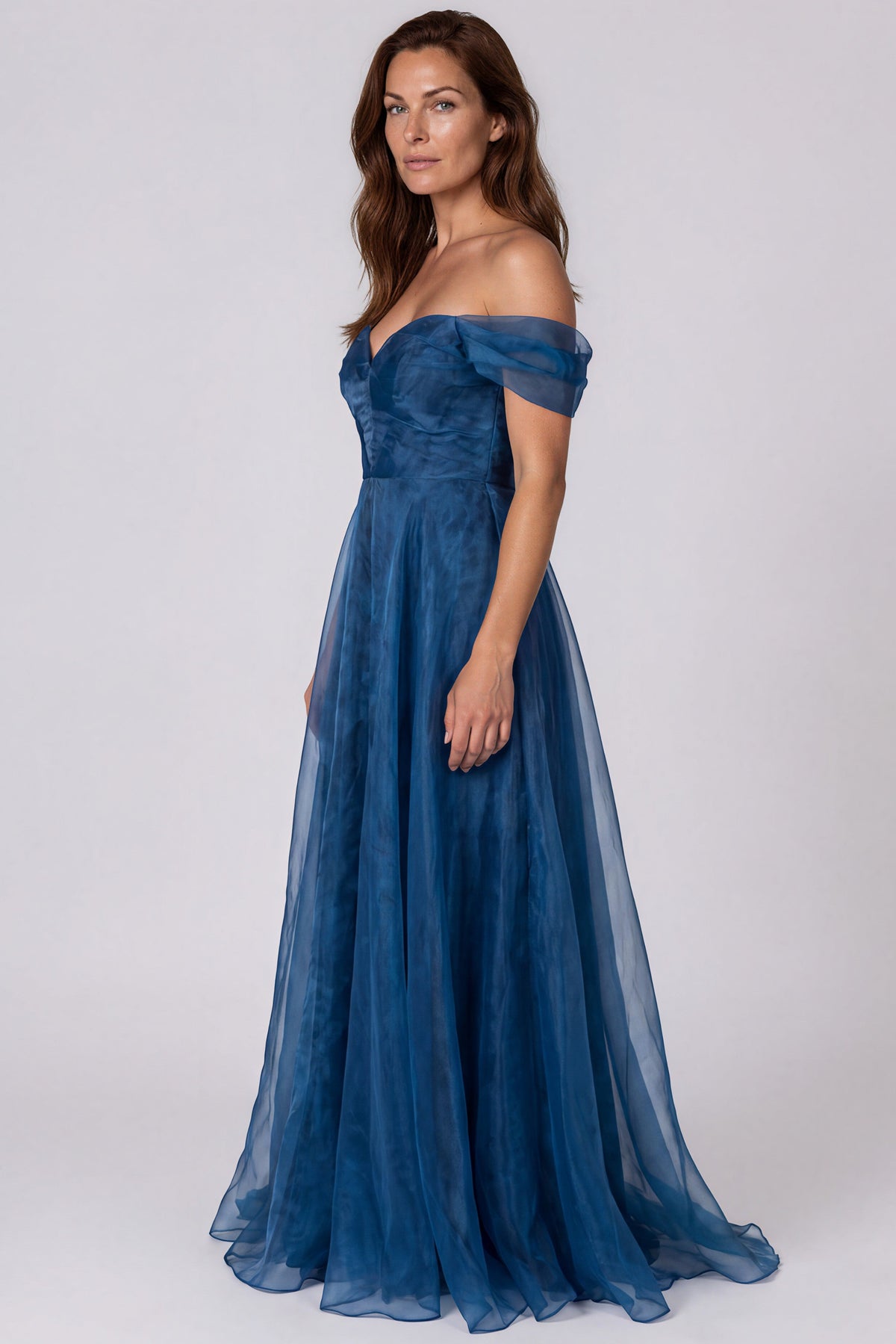 Wrap Sleeve Off The Shoulder Organza Gown Gown Rene Ruiz Collection