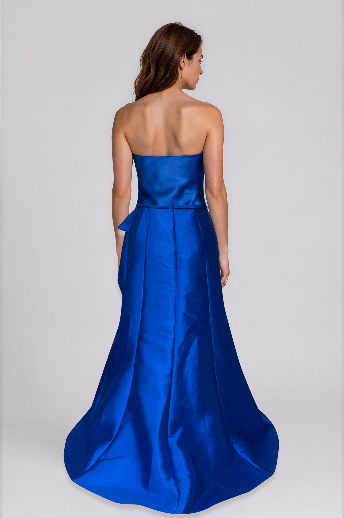 Strapless Ruffle Bow Mikado Fit And Flare Gown Gown Rene Ruiz Collection