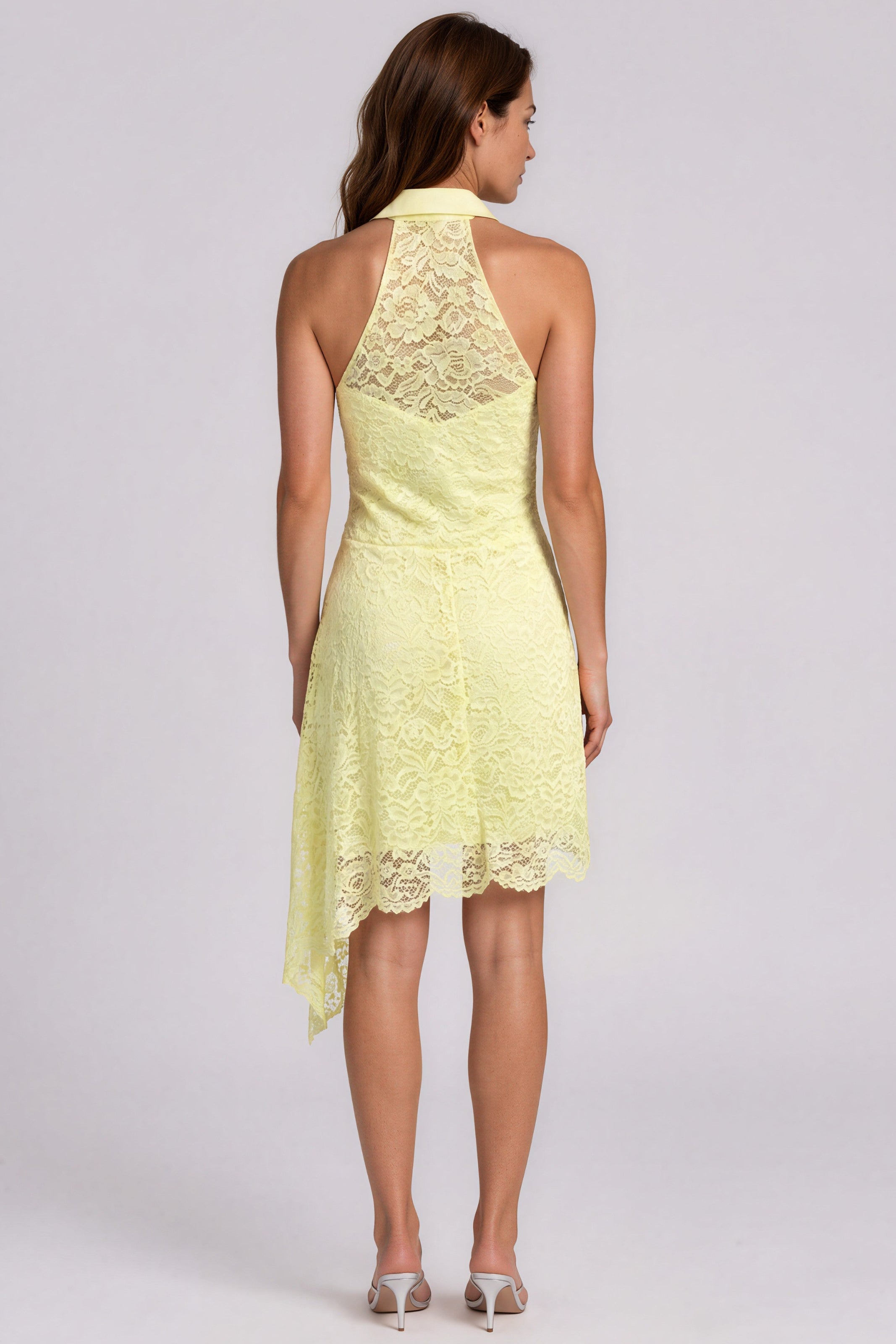 Lace Halter Sheath Cocktail Dress with Asymmetrical Hem Cocktail Rene Ruiz Collection