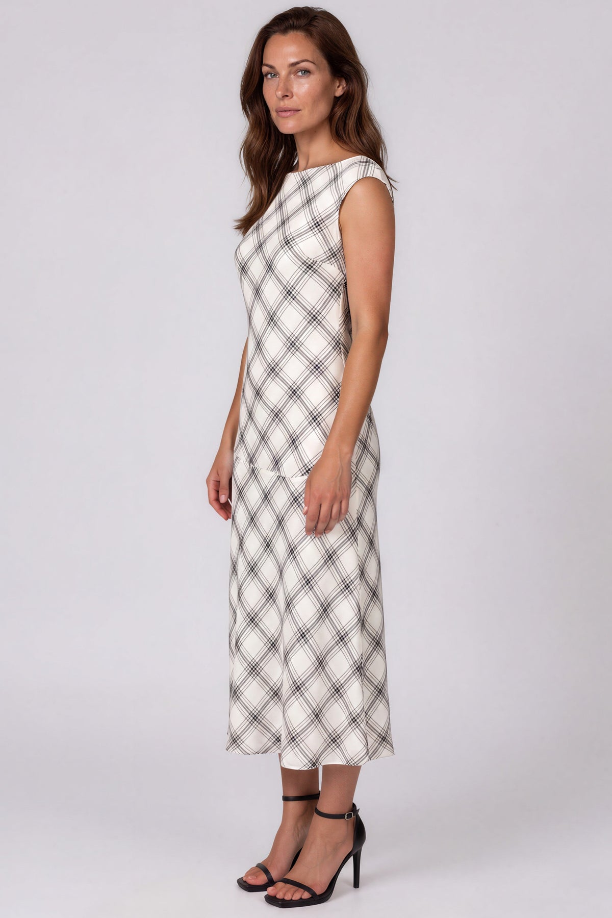 Printed Chiffon Boat Neck Midi Dress Cocktail Rene Ruiz Collection