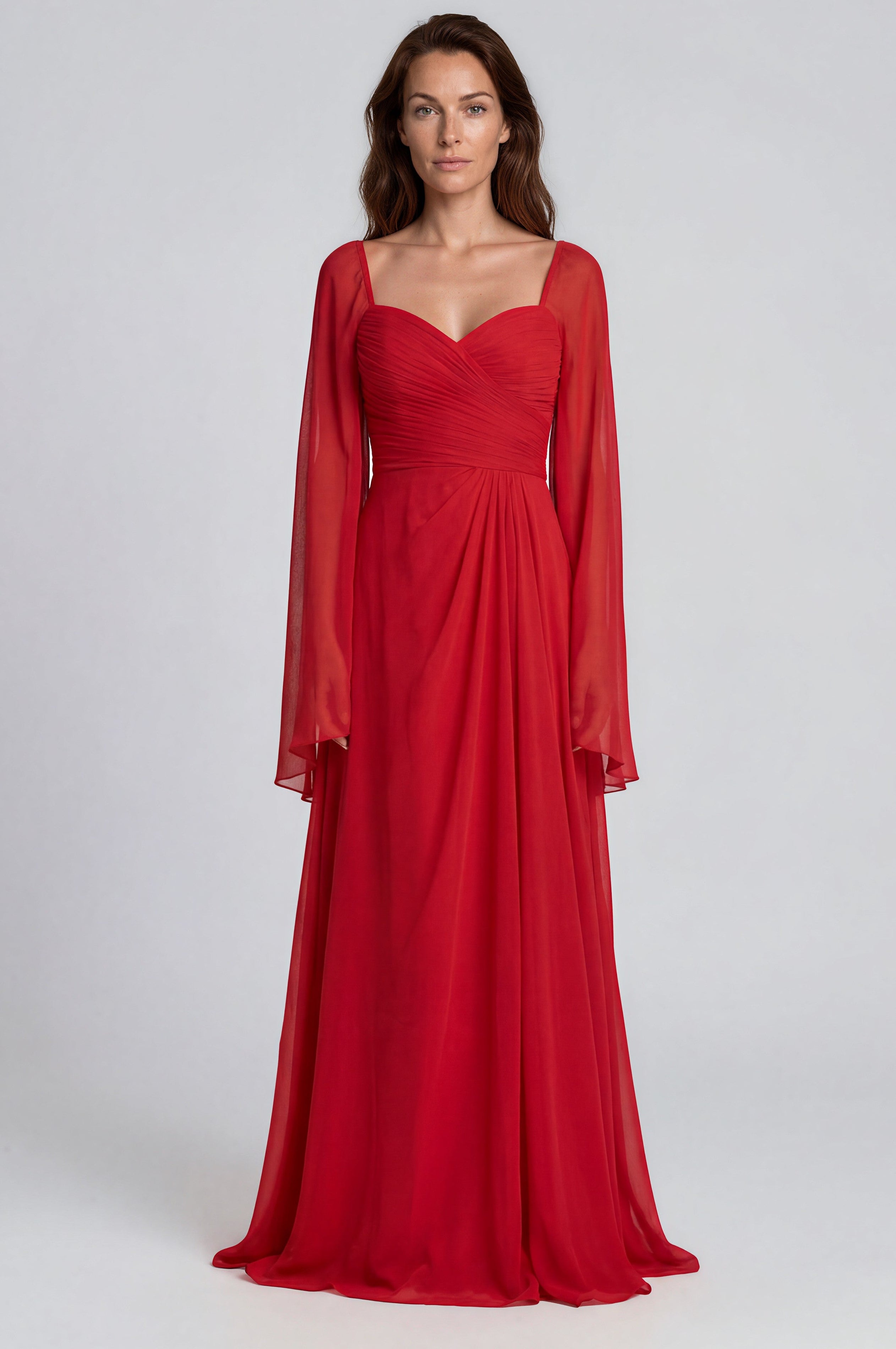 Cape Sleeves Sweetheart Chiffon A-Line Gown Gown Rene Ruiz Collection