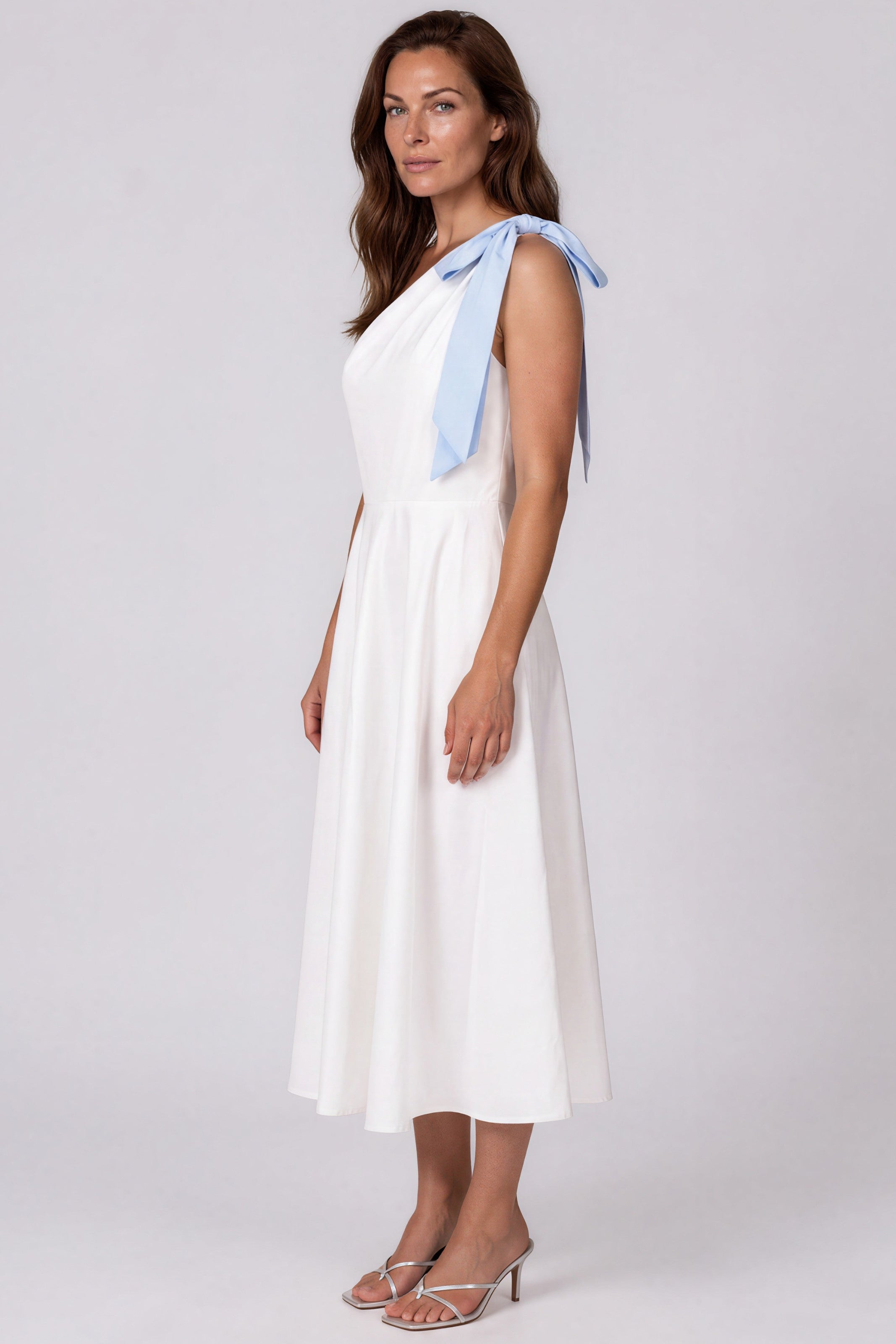 Asymmetrical Faille Flare Hem Midi Dress Cocktail Rene Ruiz Collection