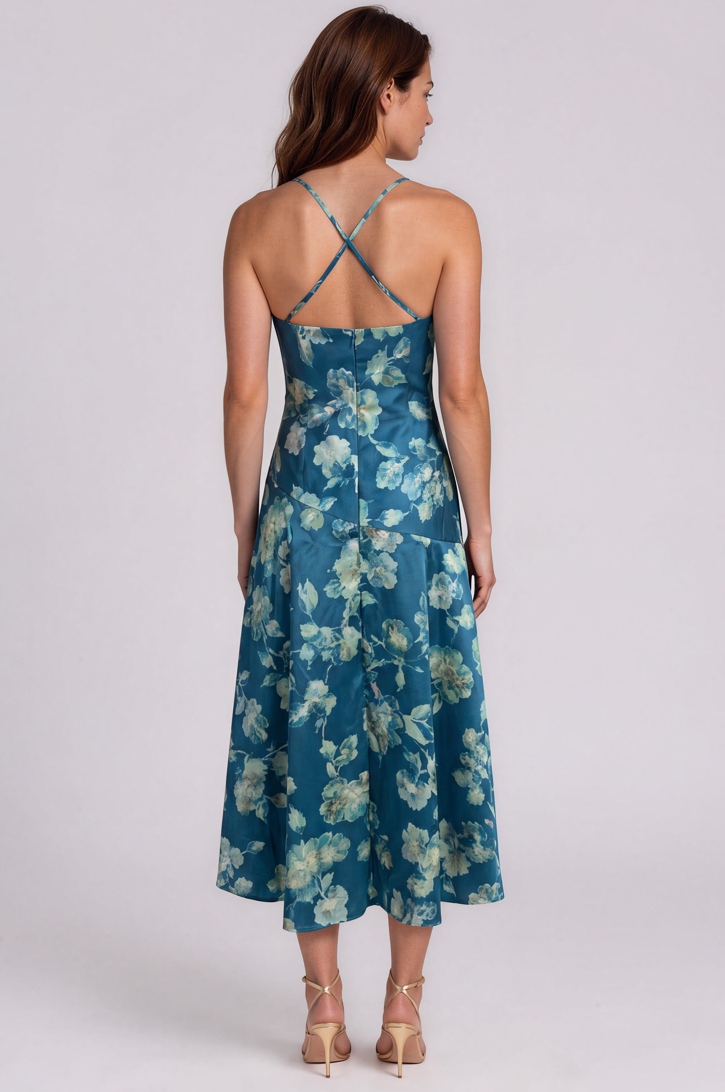 V-Neck Printed Chiffon High-Low Cocktail Dress Cocktail Rene Ruiz Collection